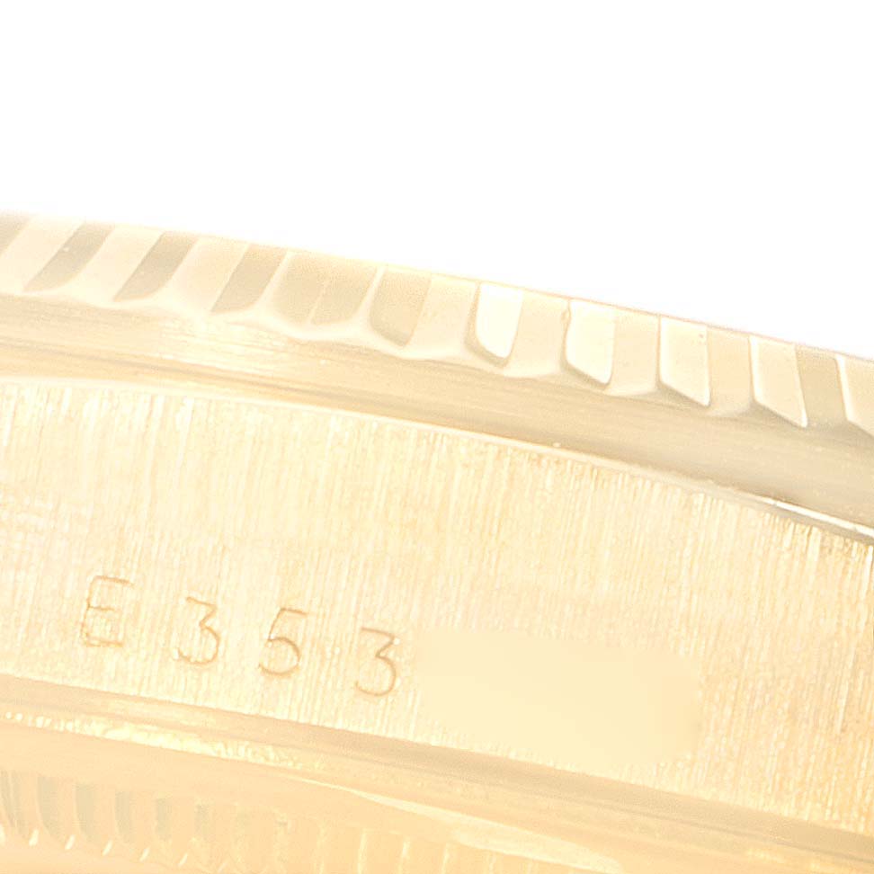 This image shows a close-up of the side case and the fluted bezel of the Rolex President 18238 Men's Yellow Gold Champagne Dial 18238 Men's Yellow Gold Champagne Dial model.