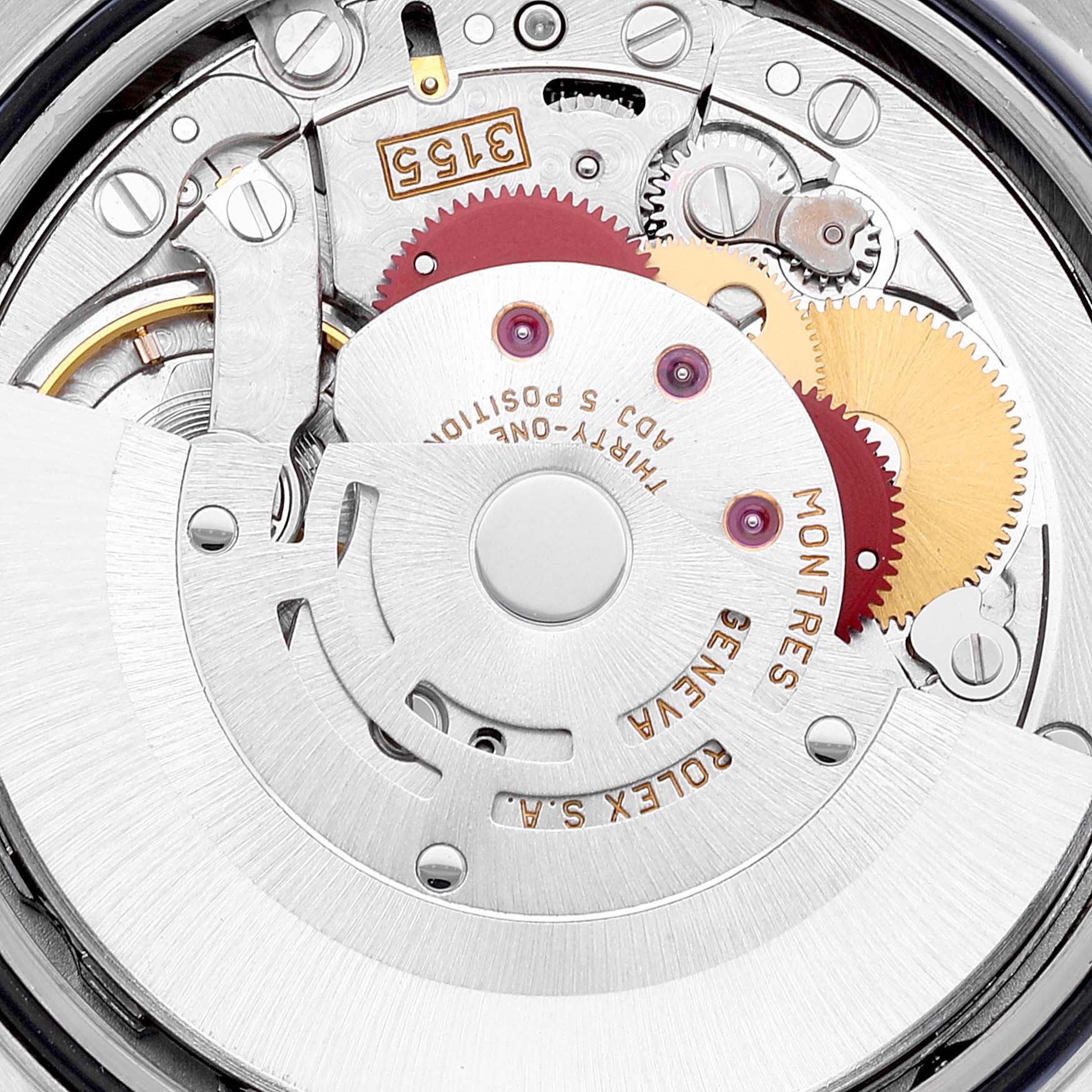 This image shows the inner mechanical movement of a Rolex President 18239 Men's White Gold Silver Dial 18239 Men's White Gold Silver Dial model watch, viewed from the back.