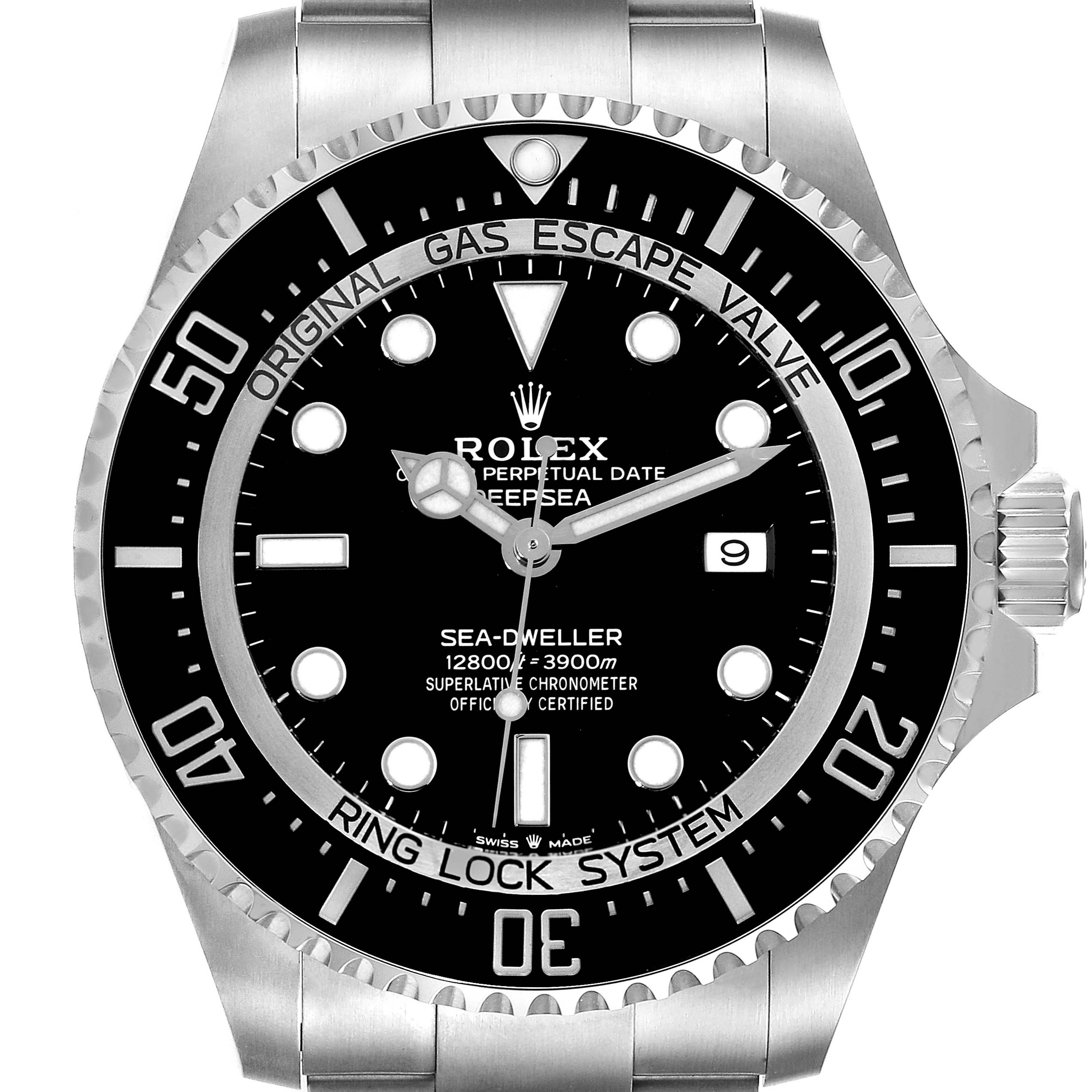 The Rolex Sea-Dweller 126660 Men
s Stainless Steel Black Dial 126660 Men
s Stainless Steel Black Dial watch is shown from a front angle, displaying the dial, bezel, and part of the bracelet.