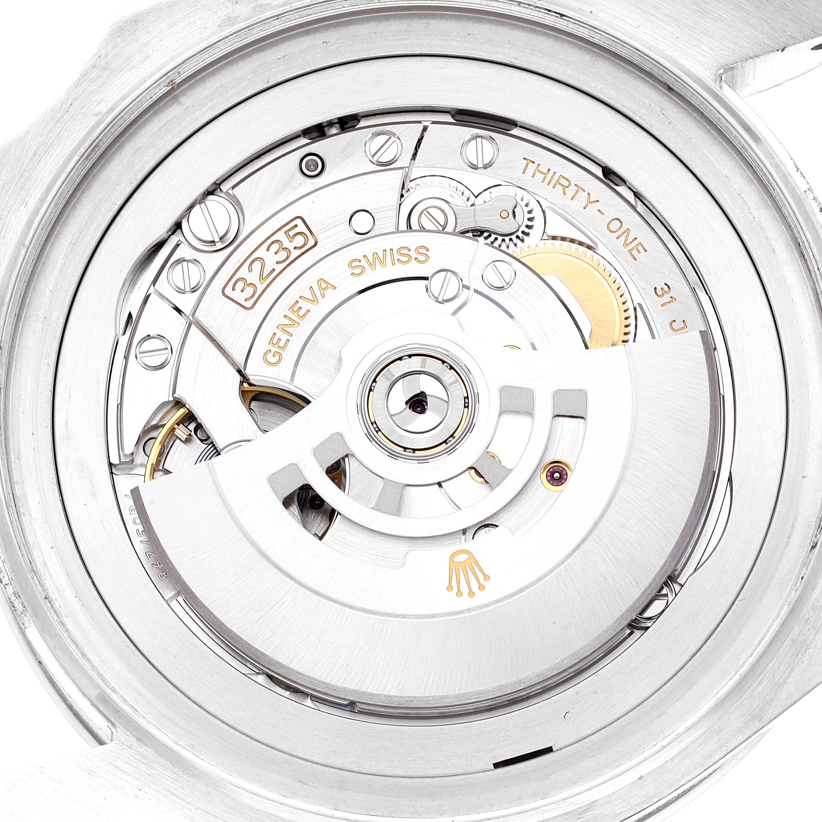 This image shows the case back view of the Rolex Sea-Dweller 126660 Men
s Stainless Steel Black Dial 126660 Men
s Stainless Steel Black Dial watch, revealing its intricate 3235 movement.