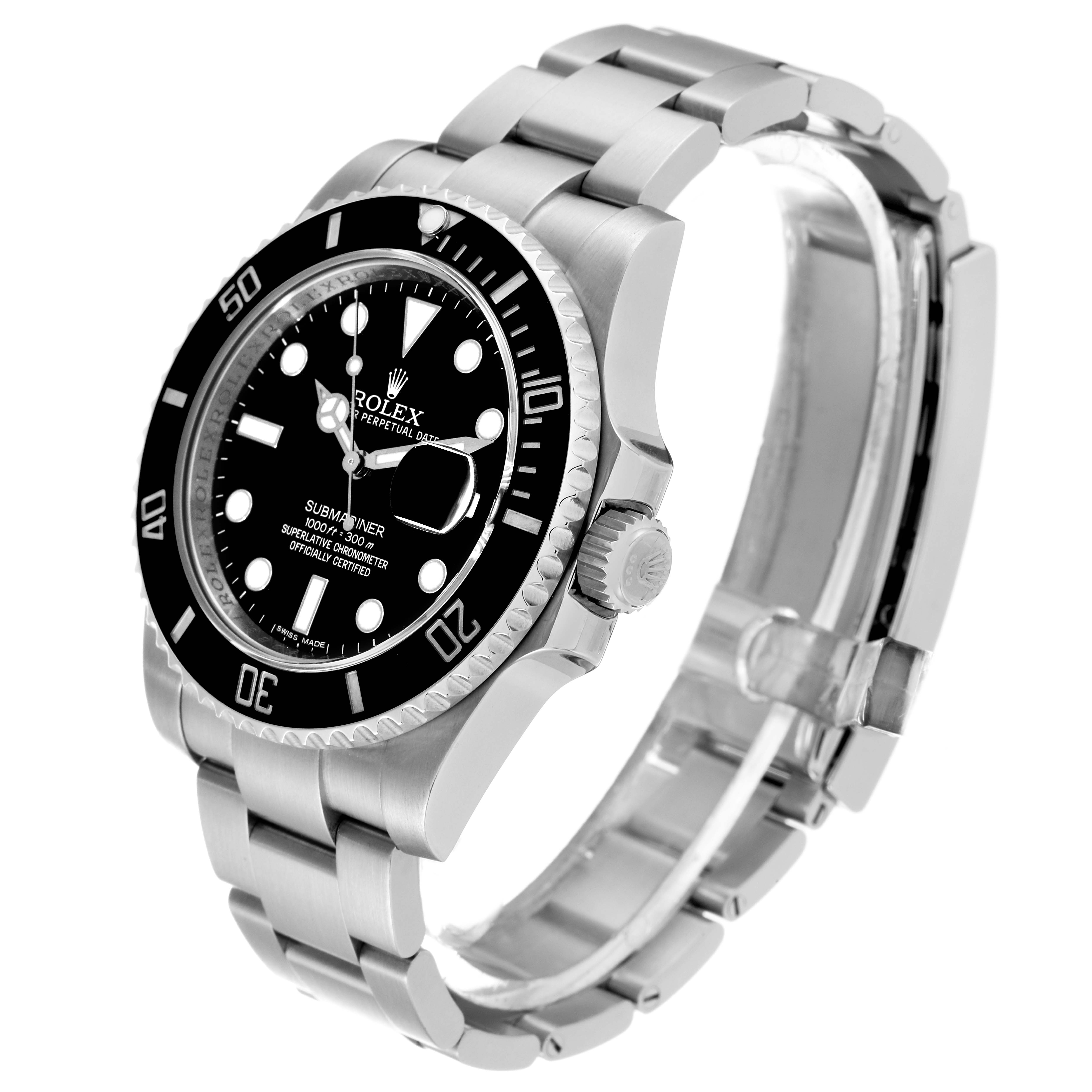 The image shows a Rolex Submariner 116610 Men's Stainless Steel Black Dial 116610 Men's Stainless Steel Black Dial watch at a slight angle, highlighting the black dial, bezel, and stainless steel bracelet.