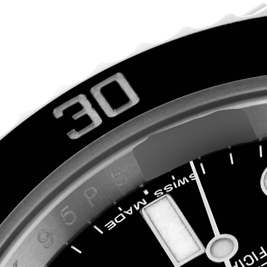 The image shows a close-up angle of the bezel and dial of a Rolex Submariner 116610 Men's Stainless Steel Black Dial 116610 Men's Stainless Steel Black Dial watch, highlighting the 30-minute mark.