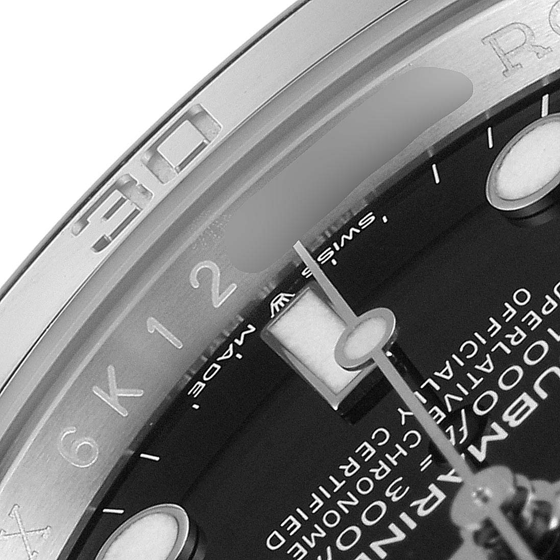 The image shows a close-up partial view of the dial and bezel of a Rolex Submariner 126610LN Men's Stainless Steel Black Dial 126610LN Men's Stainless Steel Black Dial watch.