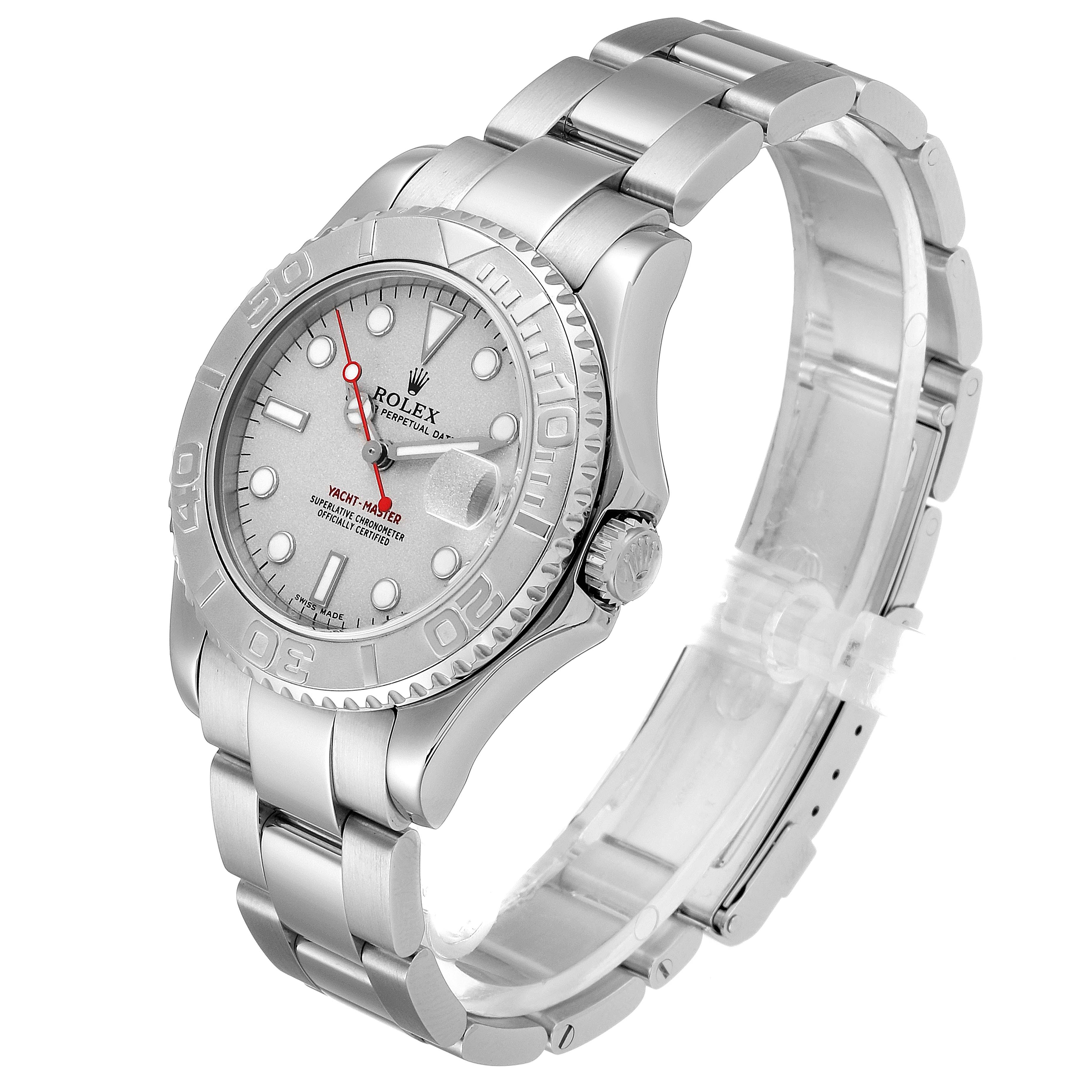 The image shows a Rolex Yacht-Master 168622 Men
s Stainless Steel Silver Dial 168622 Men
s Stainless Steel Silver Dial watch from a three-quarter angle, highlighting the face, bezel, and bracelet.