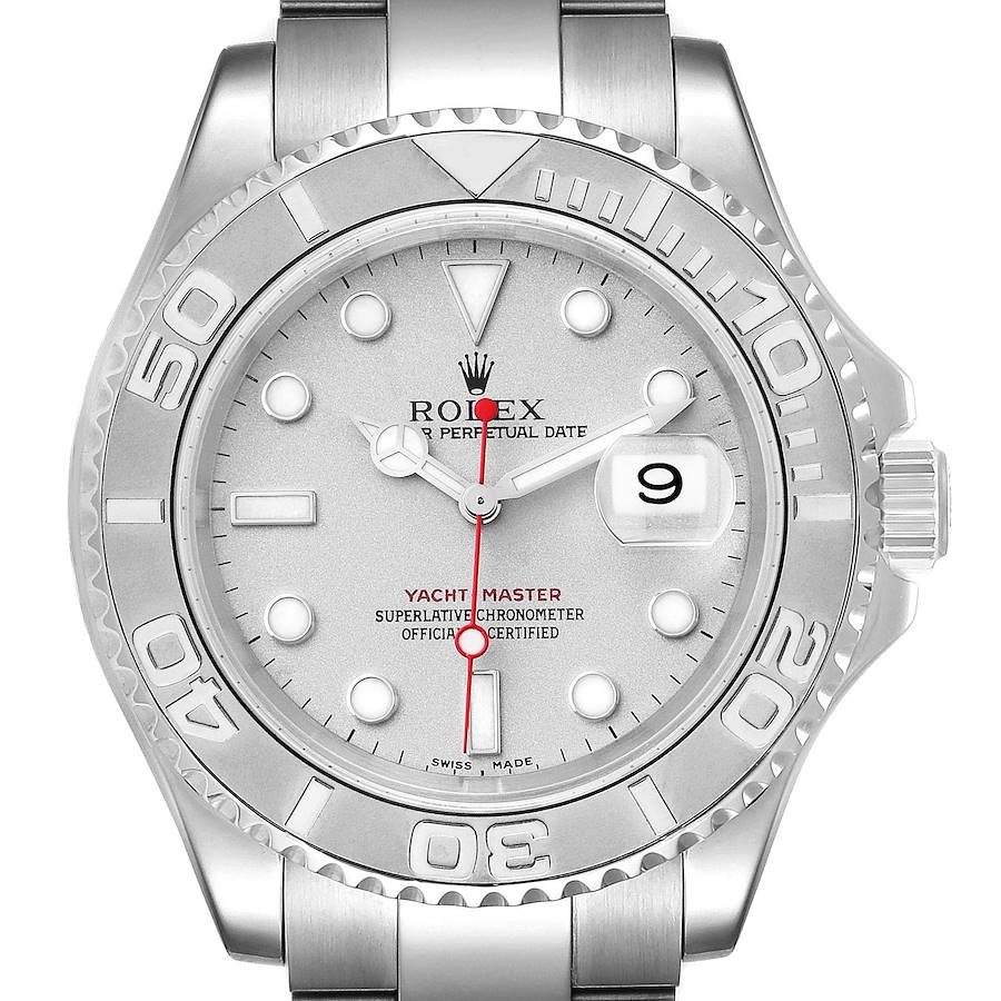 Rolex Yachtmaster 40 Steel Platinum Dial Bezel Mens Watch 16622 Box Papers SwissWatchExpo