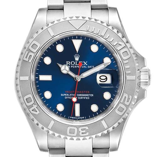Photo of Rolex Yachtmaster 40mm Steel Platinum Blue Dial Mens Watch 116622 Box Card