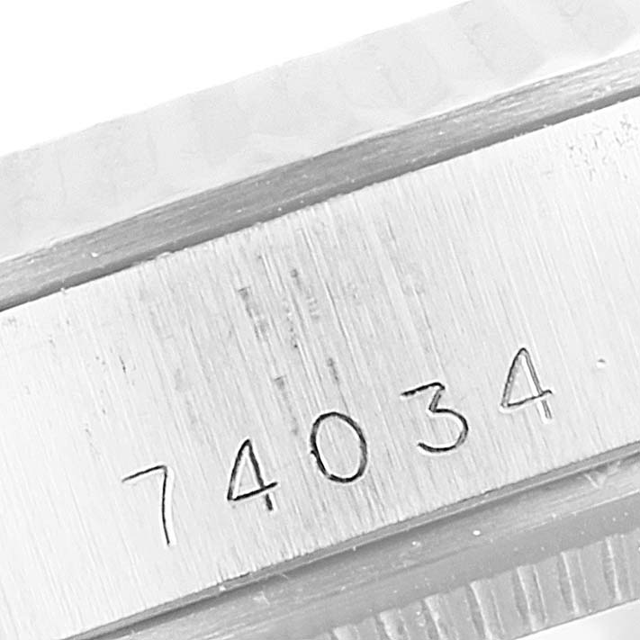 This image shows the case side of a Tudor Prince 74034 Men's Stainless Steel Silver Dial 74034 Men's Stainless Steel Silver Dial model watch, displaying its reference number "74034."