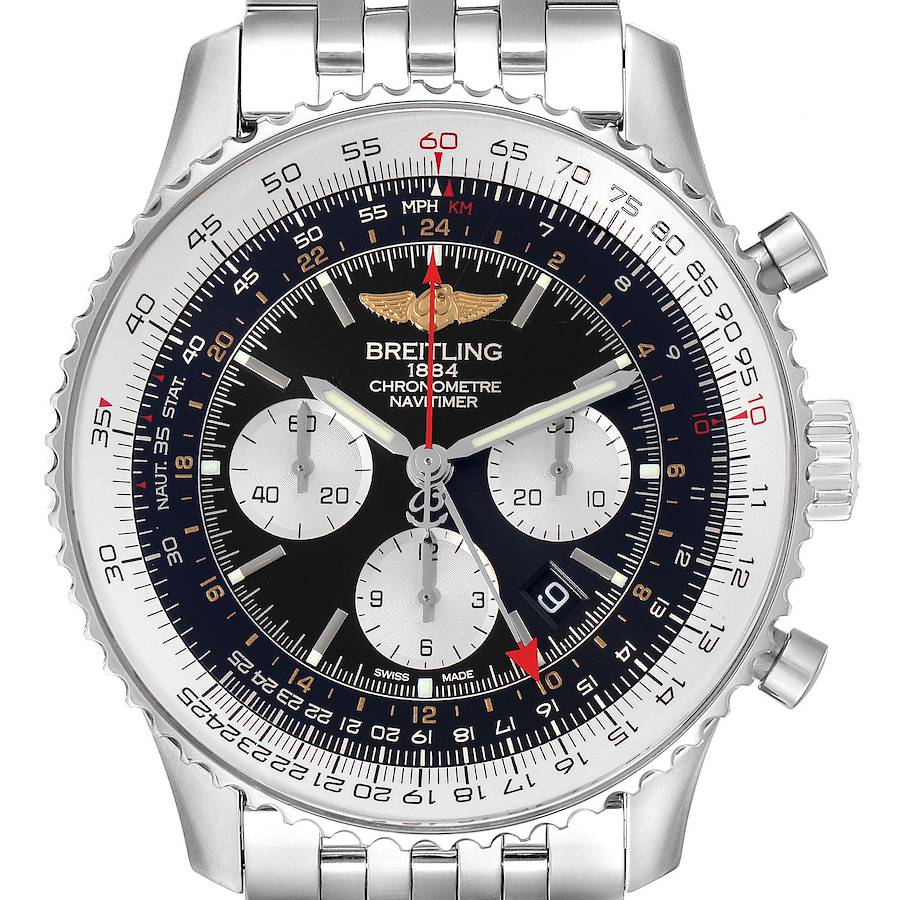 Breitling Navitimer GMT 48 Black Dial Steel Mens Watch AB0441 Box Card SwissWatchExpo