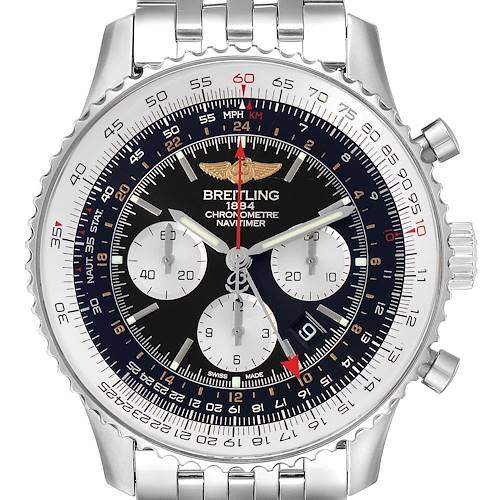Photo of Breitling Navitimer GMT 48 Black Dial Steel Mens Watch AB0441 Box Card