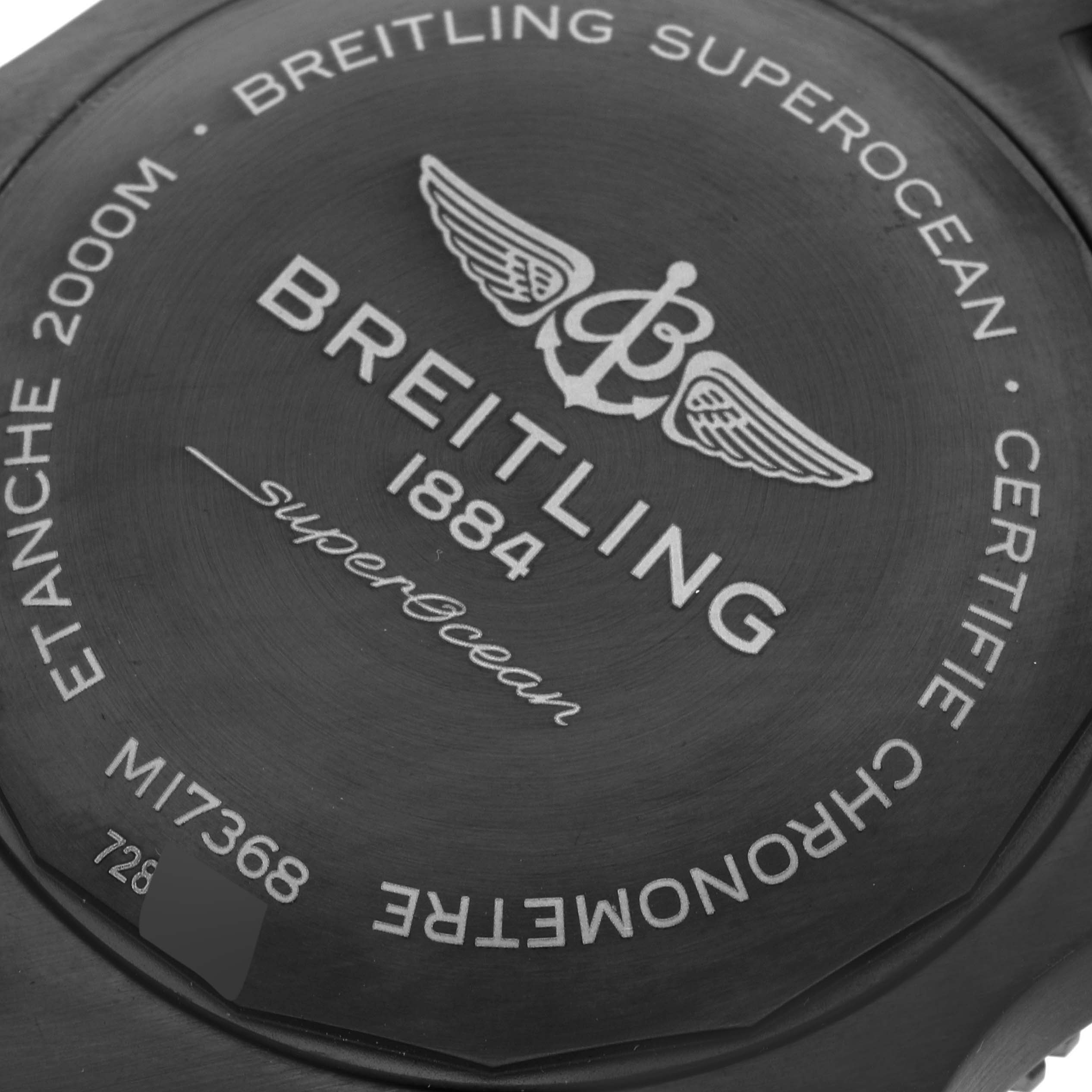 The image shows the case back of a Breitling Superocean M17368B71B1S2 Men
s Stainless Steel Black Dial M17368B71B1S2 Men
s Stainless Steel Black Dial watch, highlighting its branding and model information.