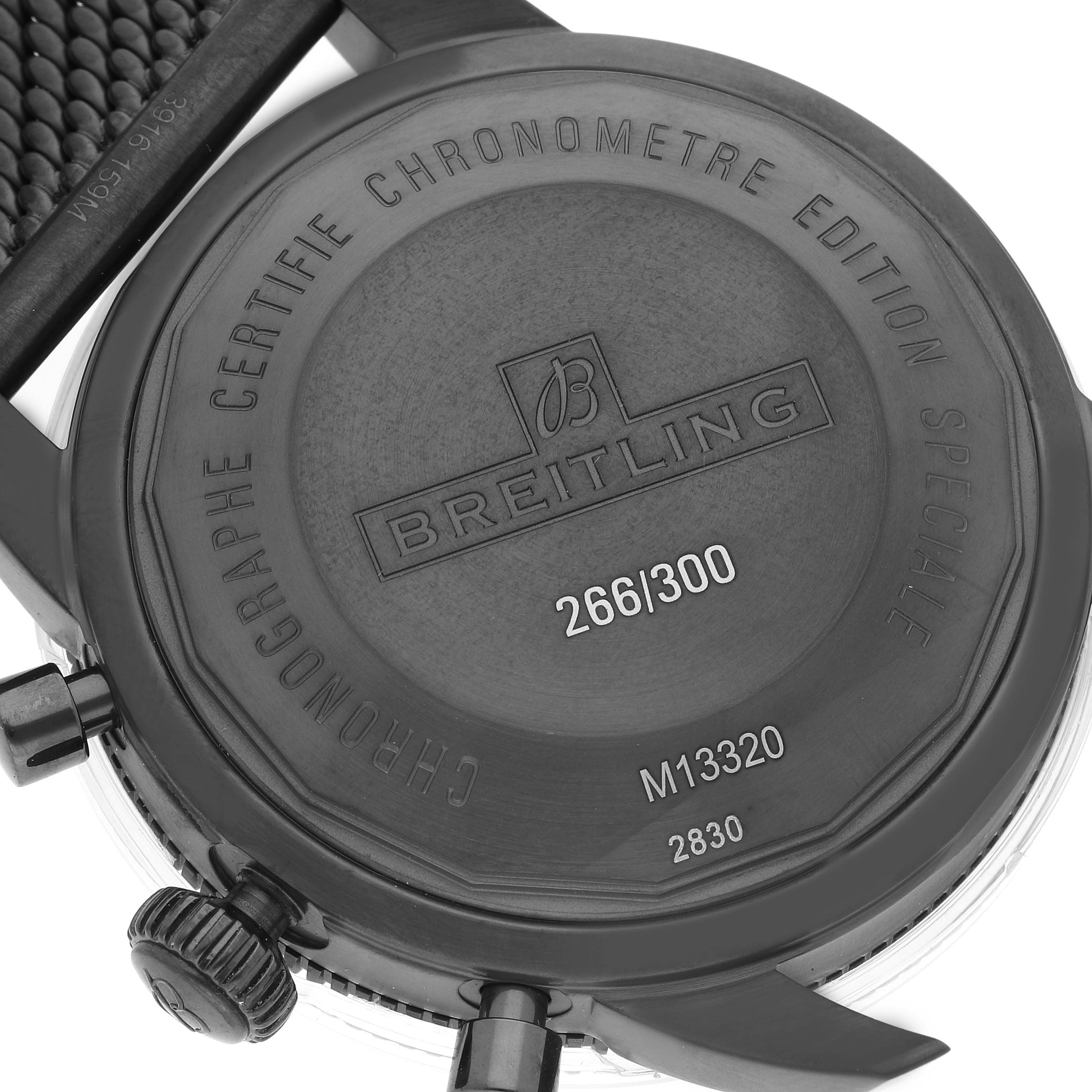This image shows the back case of the Limited Series Breitling watch, highlighting the engraved serial number and model details.