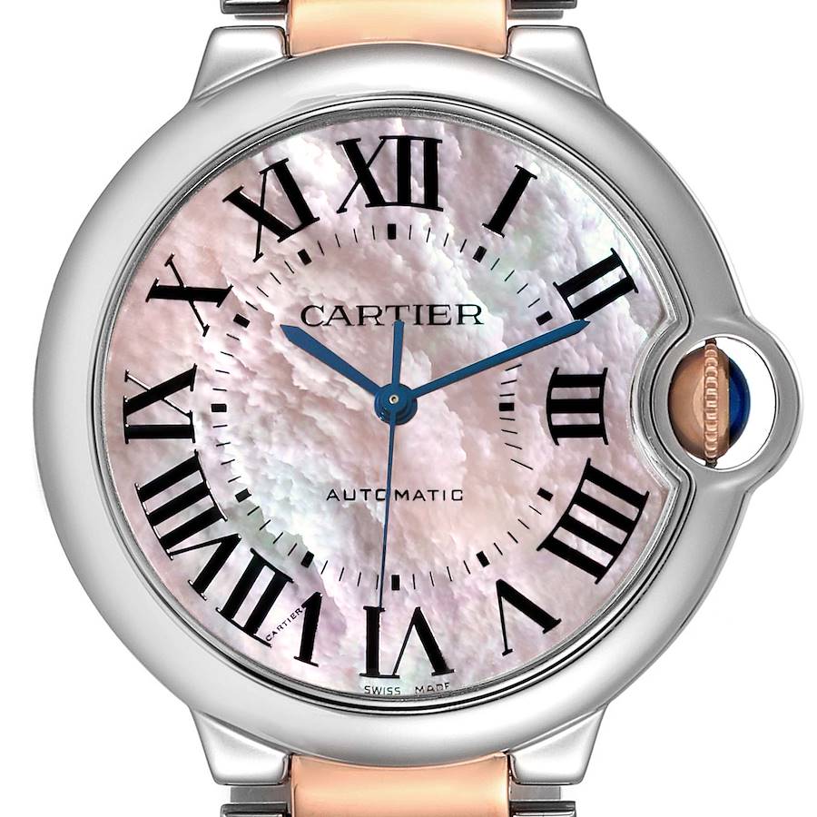 Cartier Ballon Bleu Steel Rose Gold Mother of Pearl Ladies Watch W6920033 Papers SwissWatchExpo