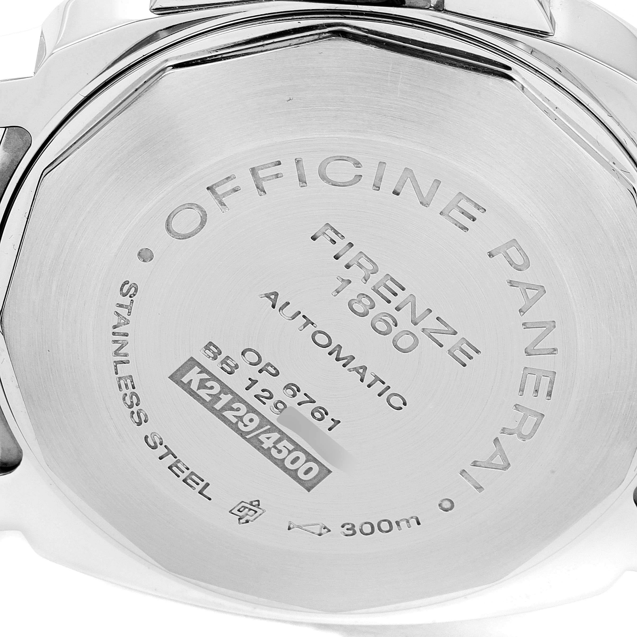 This image shows the back case of a Panerai Luminor PAM00088 Men
s Stainless Steel Black Dial PAM00088 Men
s Stainless Steel Black Dial watch, highlighting details like stainless steel material and water resistance.