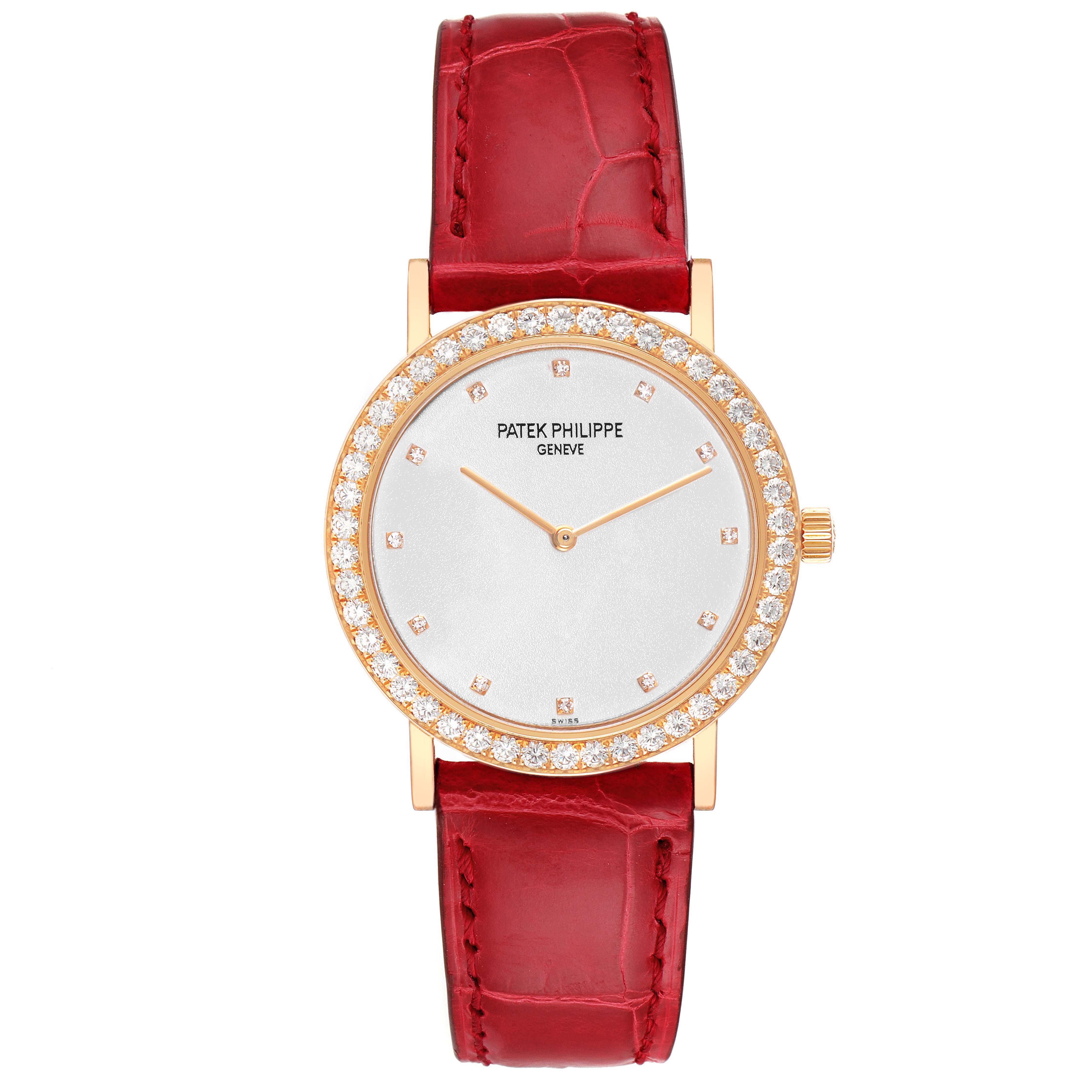 Patek Philippe Calatrava Rose Gold Silver Dial Diamond Mens Watch 5006 ...