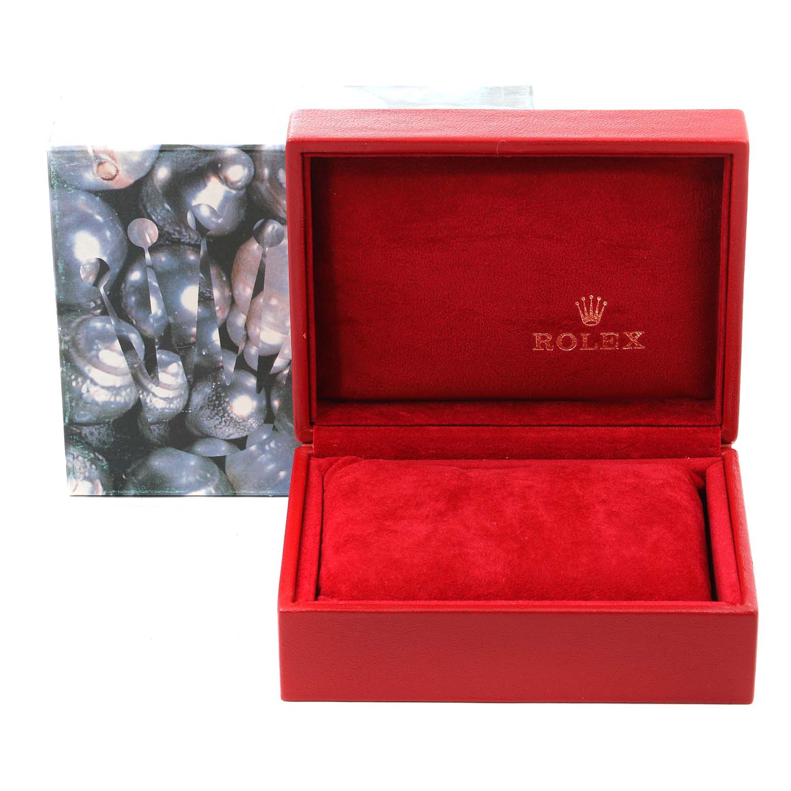 The image shows a red Rolex Datejust 69173 Women's Steel and Gold (two tone) Blue Dial 69173 Women's Steel and Gold (two tone) Blue Dial watch box, cushion, and outer box at a front angle.