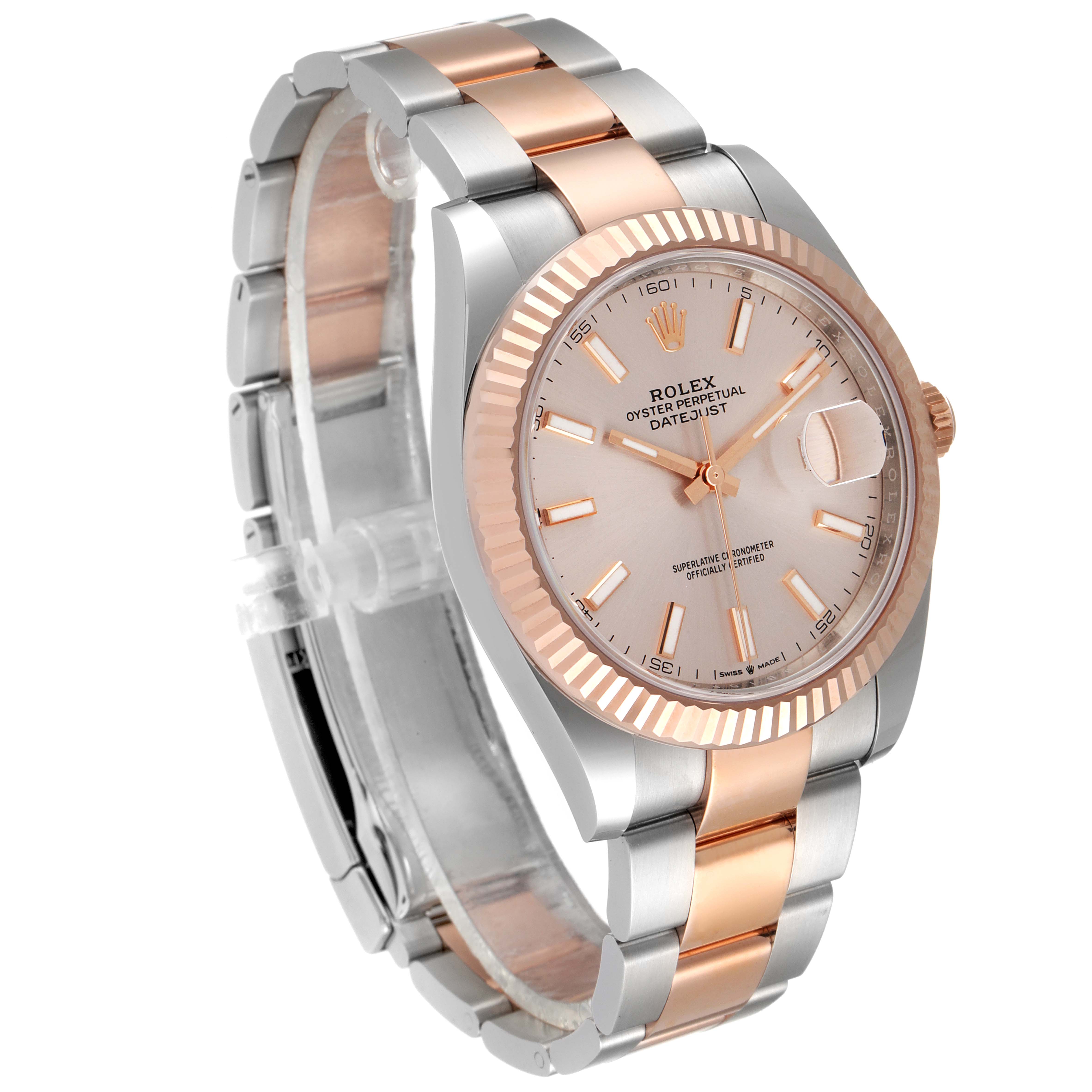 The image shows a Rolex Datejust 41 126331 Men's Steel and Gold (two tone) Beige Dial 126331 Men's Steel and Gold (two tone) Beige Dial watch at a slight angle, highlighting the face, bezel, and two-tone bracelet.