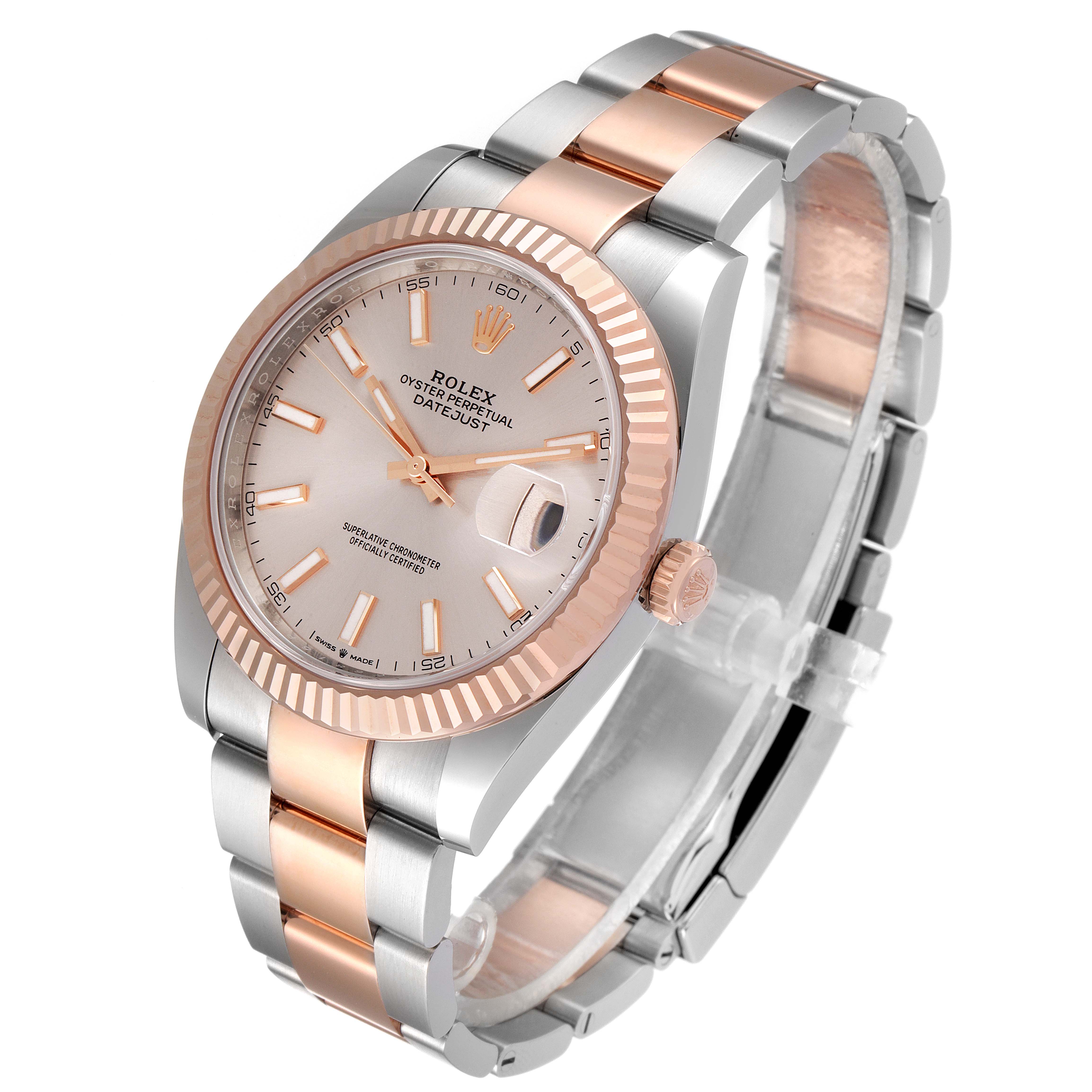 The image shows a Rolex Datejust 41 126331 Men's Steel and Gold (two tone) Beige Dial 126331 Men's Steel and Gold (two tone) Beige Dial watch at an angled view, highlighting the face, bezel, and bracelet.