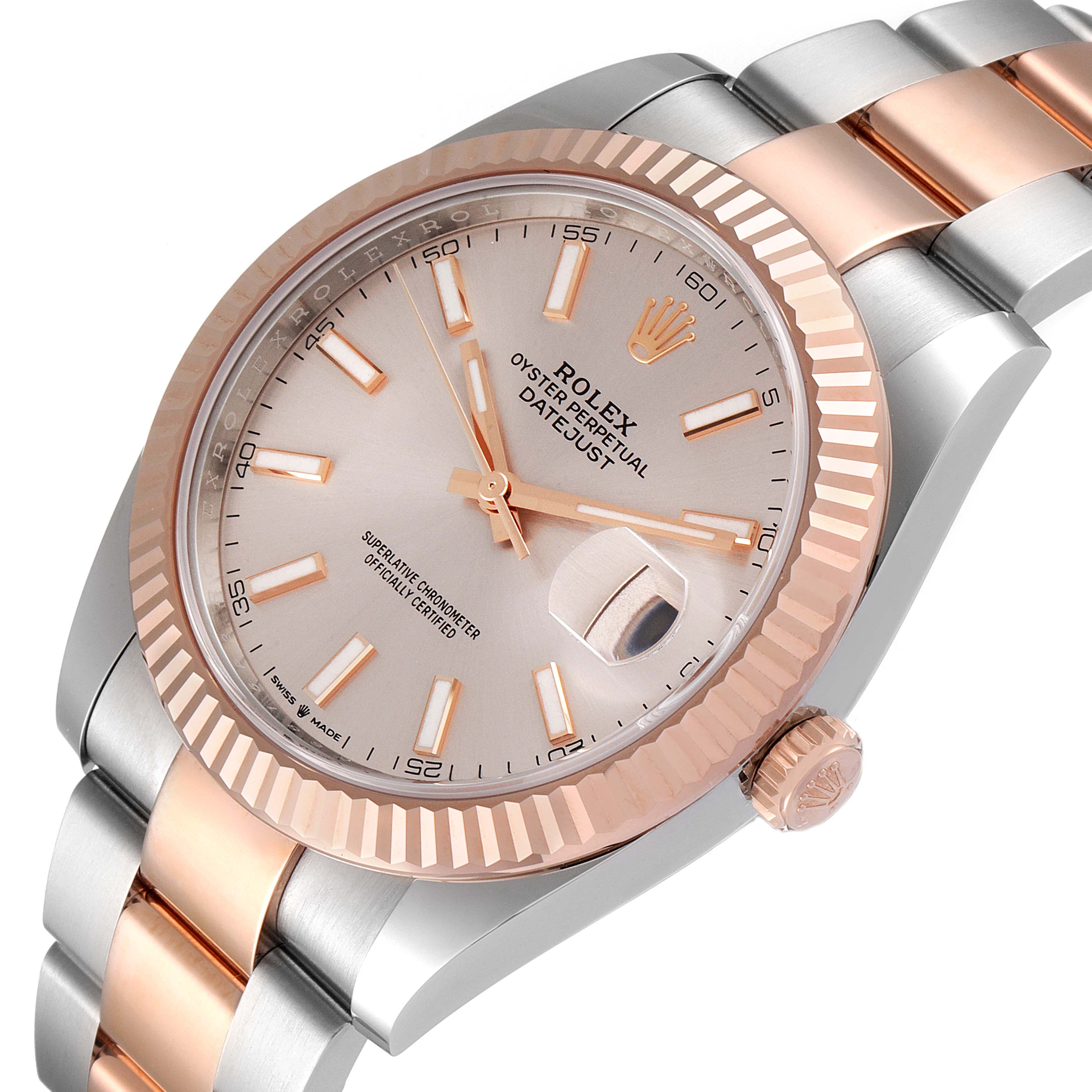 The Rolex Datejust 41 126331 Men's Steel and Gold (two tone) Beige Dial 126331 Men's Steel and Gold (two tone) Beige Dial model is shown at an angled close-up, displaying the dial, bezel, crown, and part of the bracelet.