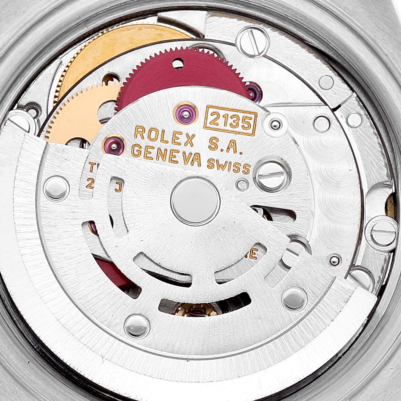 The image shows the internal mechanism of a Rolex Datejust 69173 Women's Steel and Gold (two tone) Blue Dial 69173 Women's Steel and Gold (two tone) Blue Dial watch, focusing on the movement components.