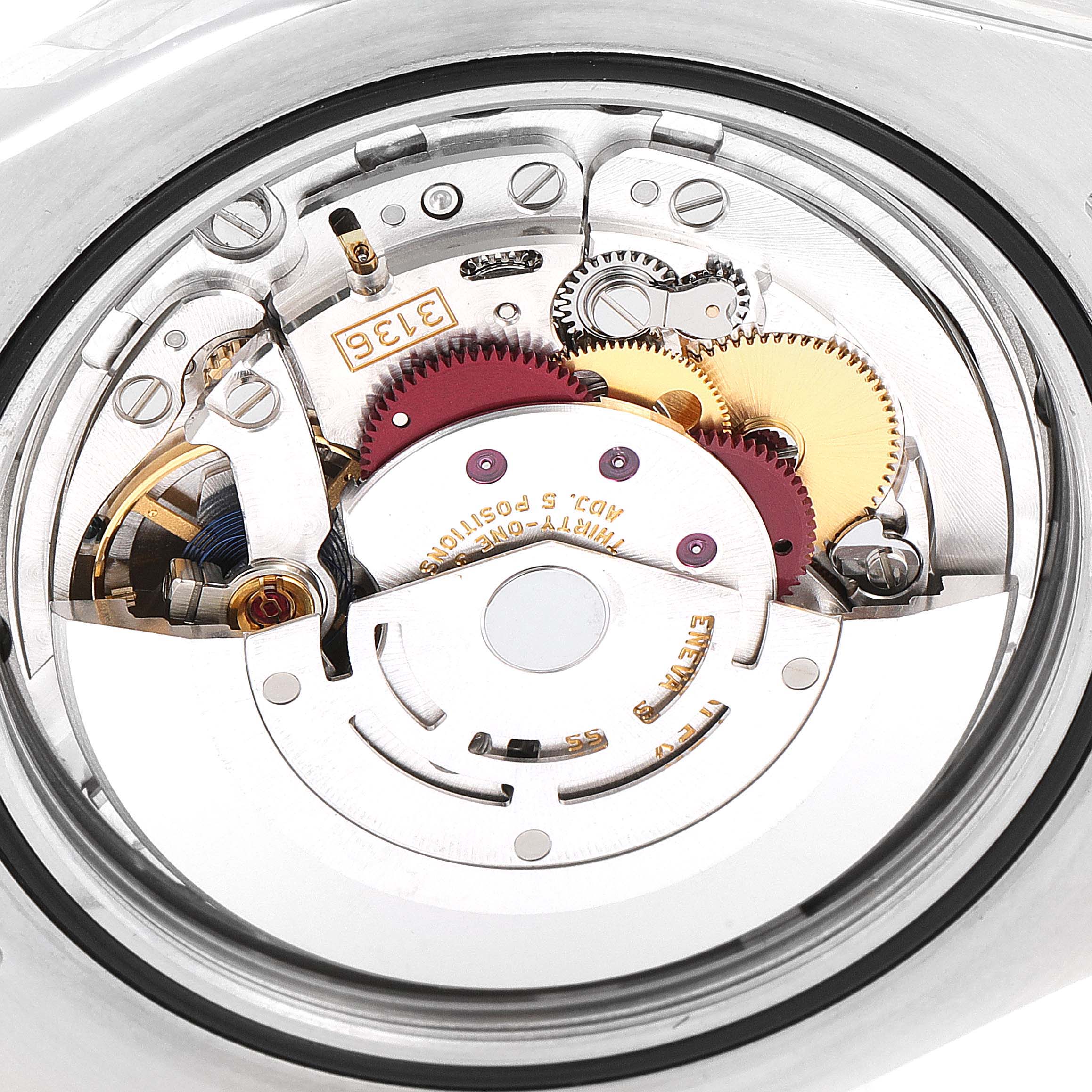 The image shows the internal movement mechanism of the Rolex Datejust 41 116300 Men
s Stainless Steel Blue Dial 116300 Men
s Stainless Steel Blue Dial watch.