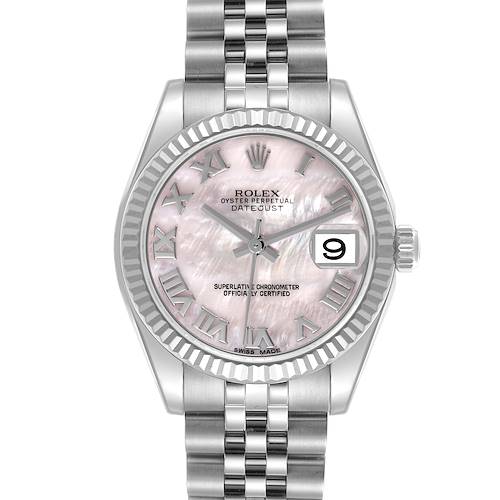 The Rolex Datejust Mid-Size watch is shown from the front, displaying its dial, bezel, and bracelet.