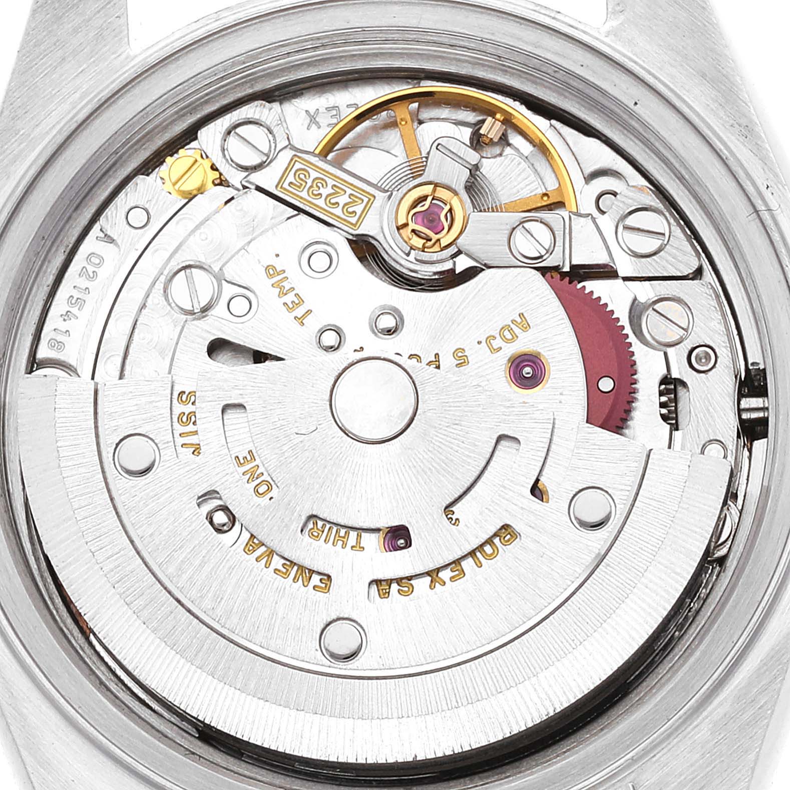 The image shows a close-up view of the movement mechanism inside a Rolex Datejust 79174 Women's Stainless Steel Pink Dial 79174 Women's Stainless Steel Pink Dial watch.