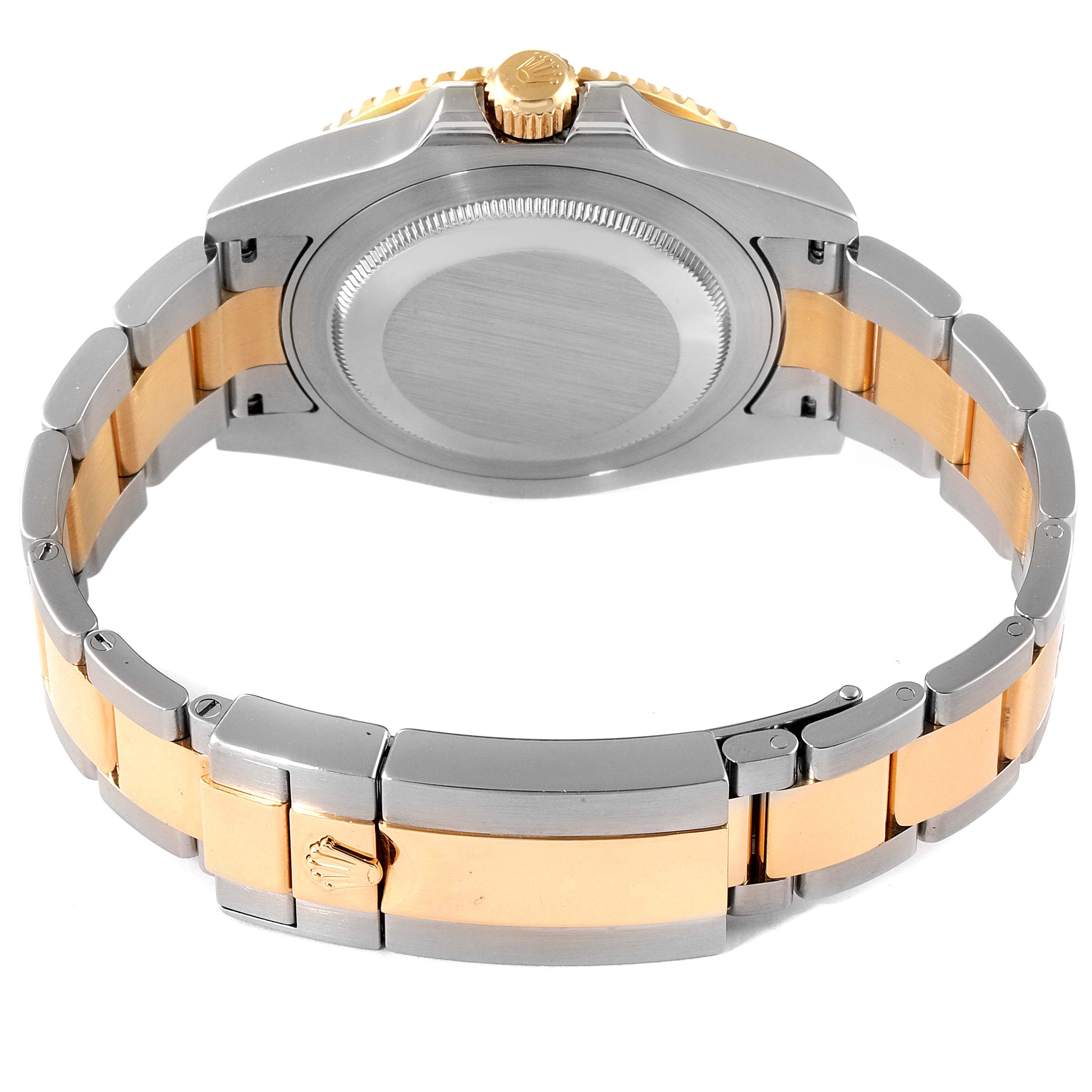 The image shows the back view of a Rolex GMT-Master 116713 Men's Steel and Gold (two tone) Black Dial 116713 Men's Steel and Gold (two tone) Black Dial, highlighting the case back, bracelet, and clasp.