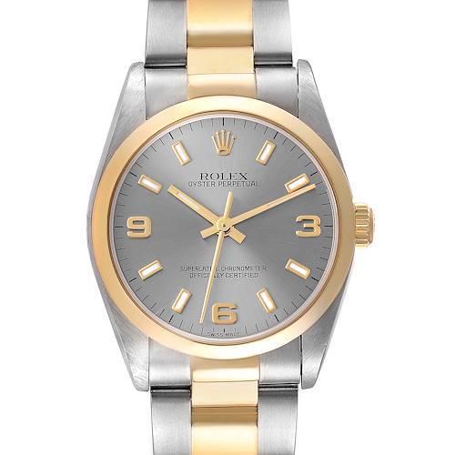 Photo of Rolex Oyster Perpetual Midsize Slate Dial Steel Yellow Gold Watch 77483 Papers