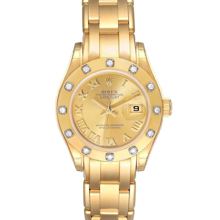 Rolex Pearlmaster 18k Yellow Gold Roman Diamond Ladies Watch 80318 Unworn SwissWatchExpo