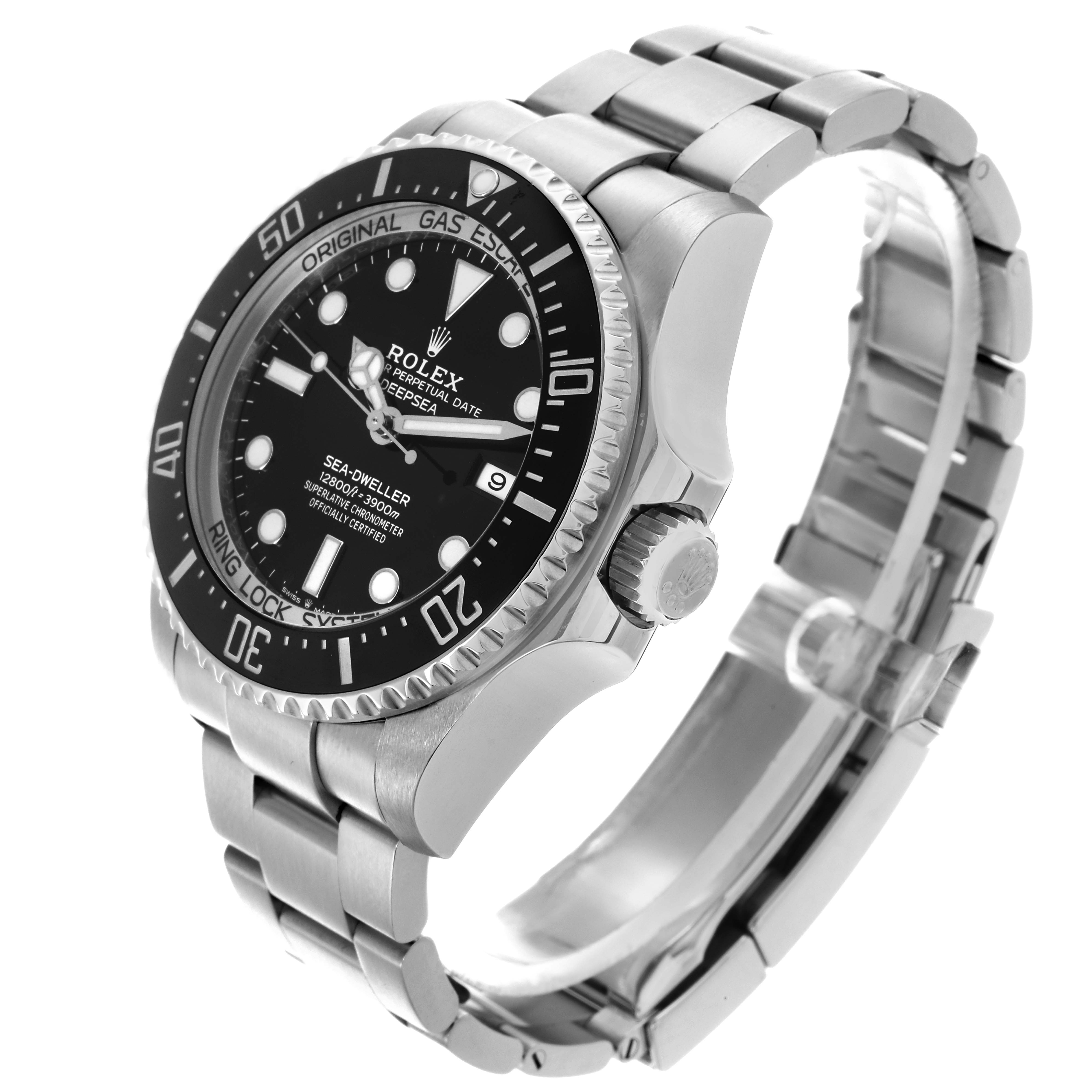 The Rolex Sea-Dweller 126660 Men's Stainless Steel Black Dial 126660 Men's Stainless Steel Black Dial watch is shown at a slight angle, displaying the face, bezel, crown, and part of the bracelet.