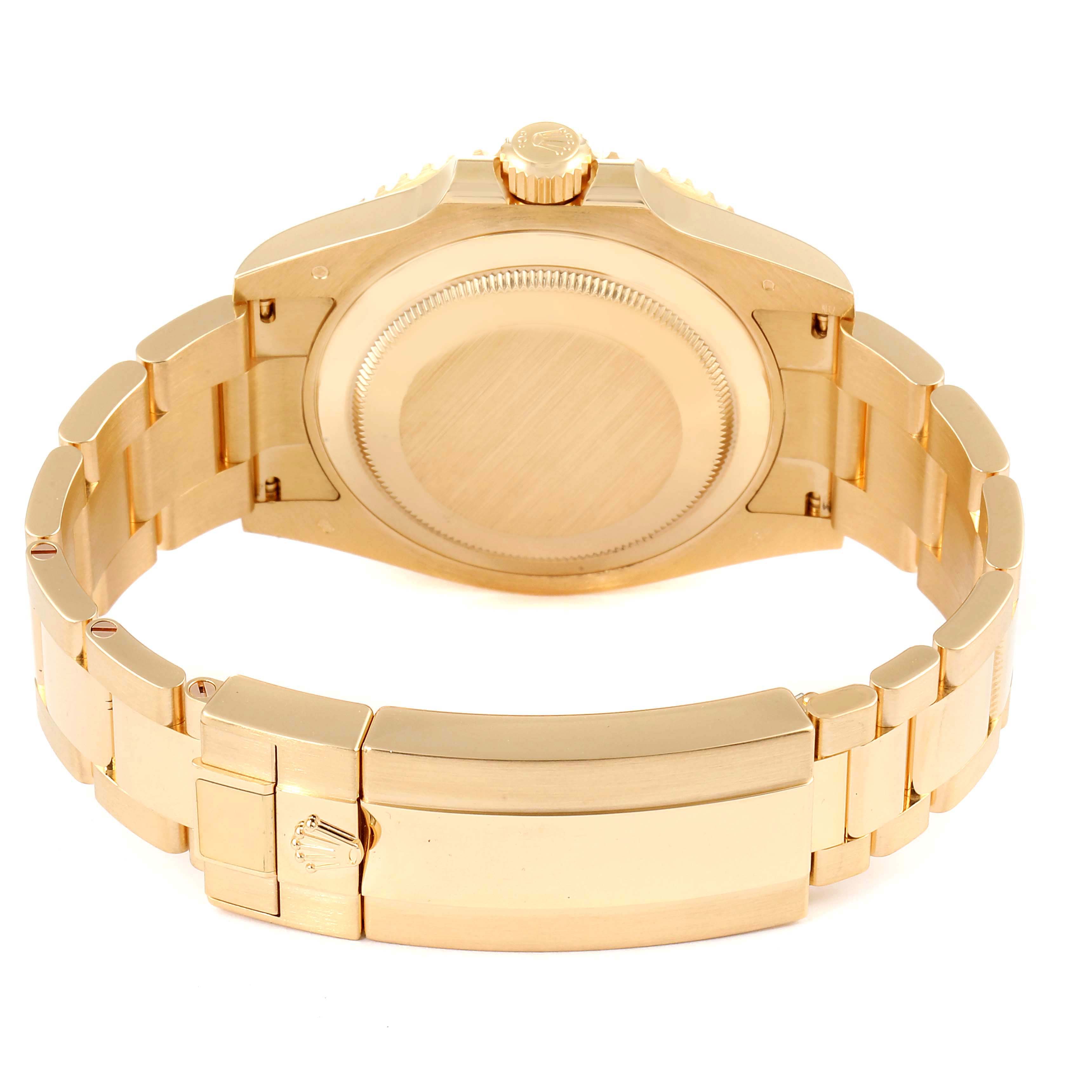 This image shows the back case and clasp of a Rolex Submariner 126618 Men's Yellow Gold Black Dial 126618 Men's Yellow Gold Black Dial watch from a rear angle.