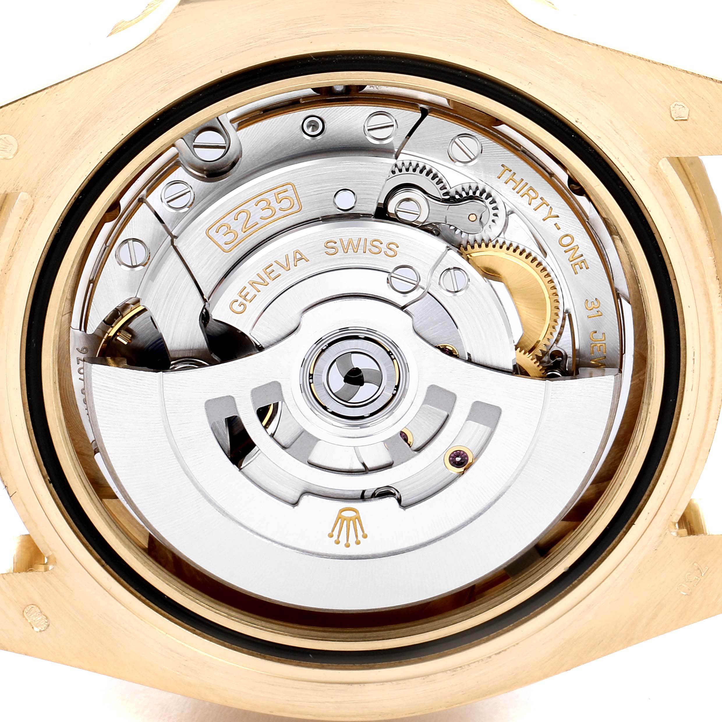 This image shows the movement mechanism of a Rolex Submariner 126618 Men's Yellow Gold Black Dial 126618 Men's Yellow Gold Black Dial watch, highlighting the intricate internal components.
