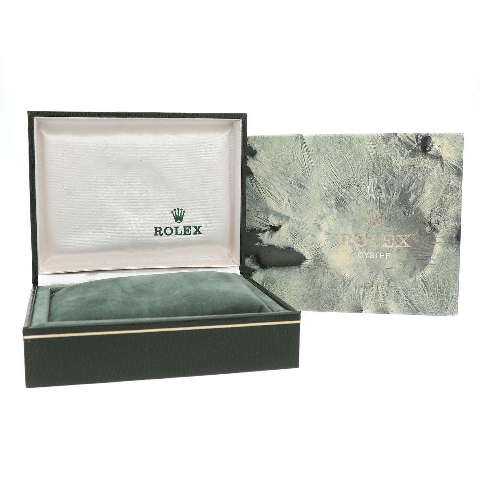 The image shows the open box and outer packaging for a Rolex Submariner 168000 Men's Stainless Steel Black Dial watch, without the watch itself.