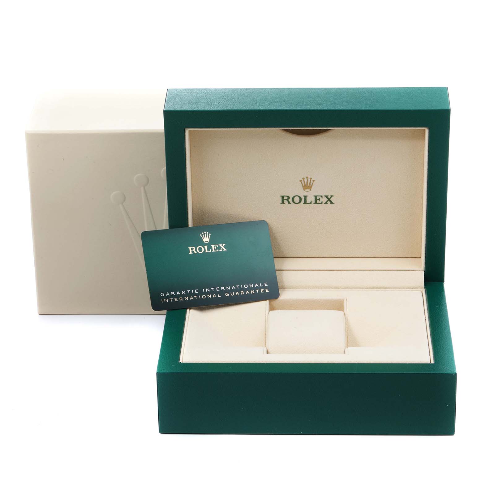 The image shows the box and international guarantee card of the Rolex Submariner 126610LN Men's Stainless Steel Black Dial 126610LN Men's Stainless Steel Black Dial watch.