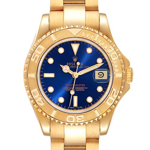 Photo of Rolex Yachtmaster Midsize 18K Yellow Gold Blue Dial Unisex Watch 68628
