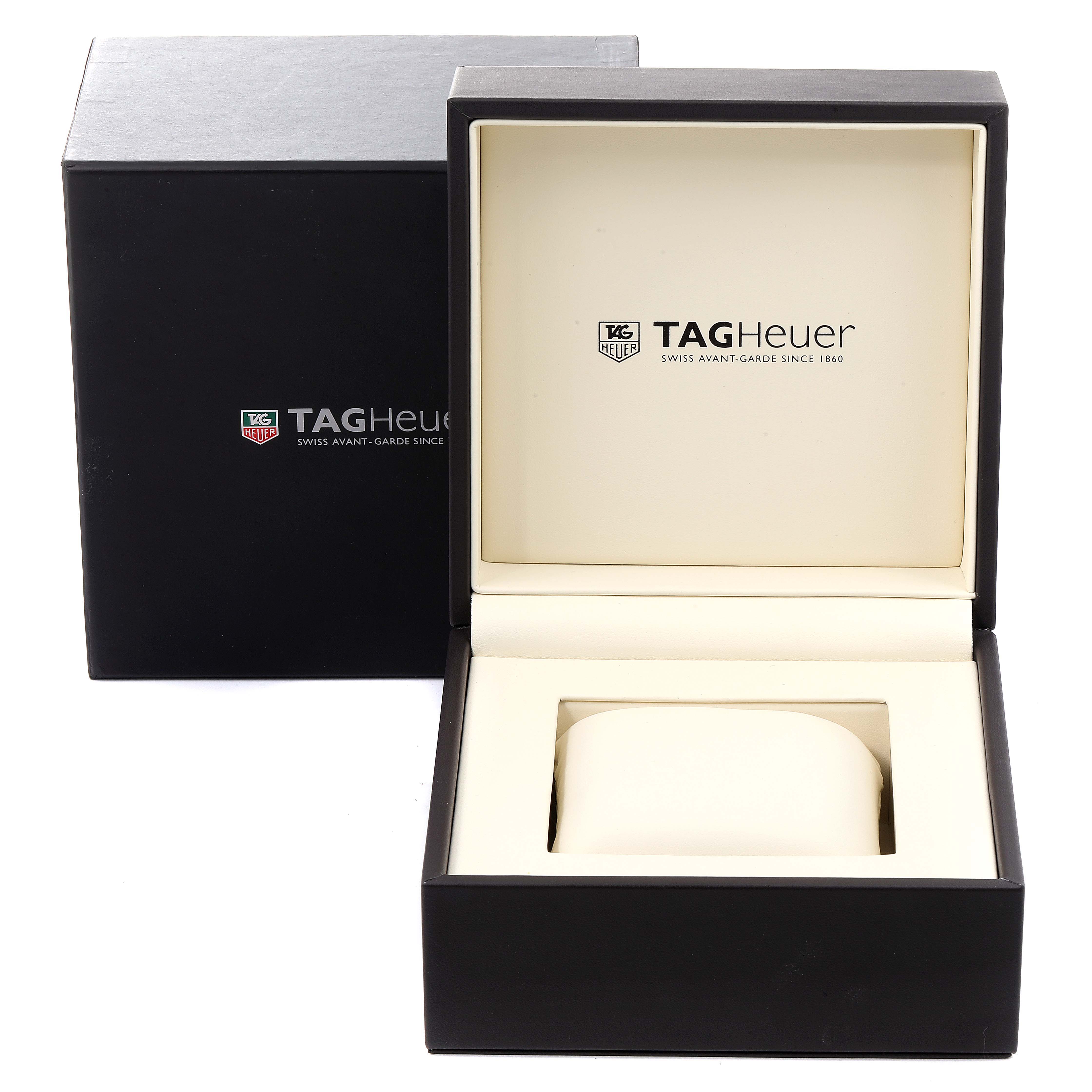 The image shows the open box and inner packaging for the Tag Heuer Aquaracer CAY218B.FC6370 Men's Titanium Black Dial CAY218B.FC6370 Men's Titanium Black Dial watch.