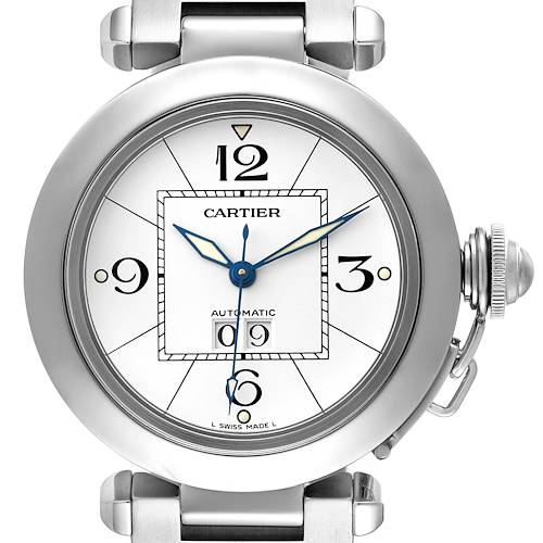 Photo of Cartier Pasha C Big Date Midsize Steel White Dial Mens Watch W31055M7 Box Papers