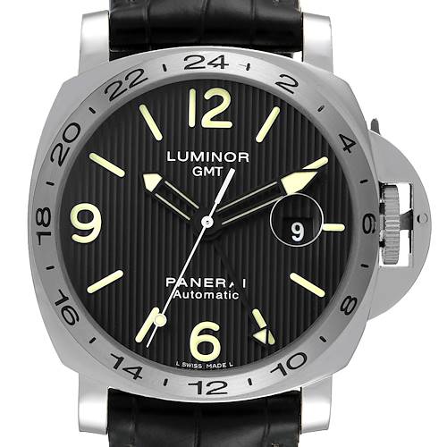 Photo of Panerai Luminor GMT 44mm Black Striped Dial Mens Watch PAM00029 Papers