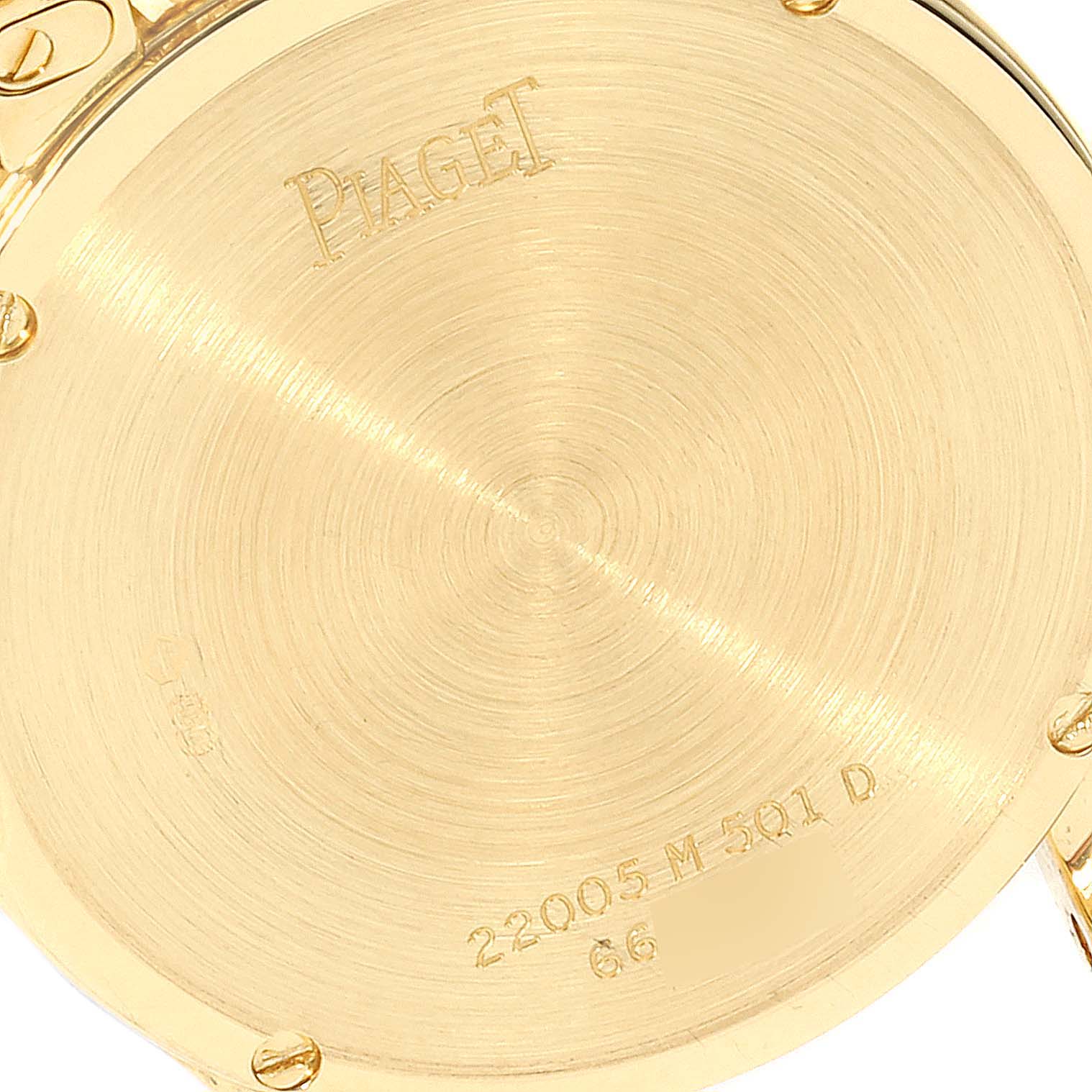 The image shows the back view of the Piaget 22005 Women's Yellow Gold White Dial 22005 Women's Yellow Gold White Dial Polo 22005 18k Yellow Gold Ladies Watch, displaying its model number.