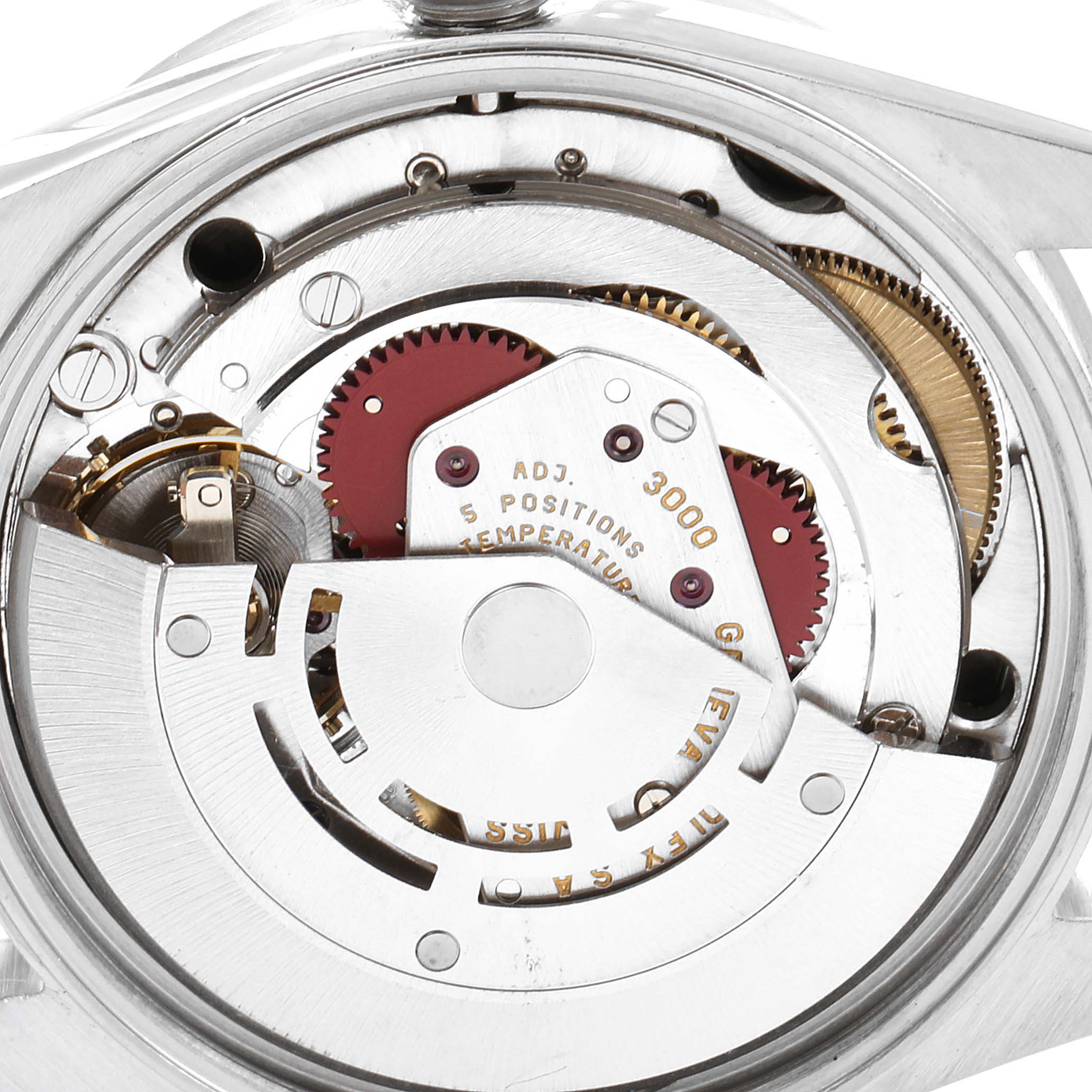 This image shows the internal mechanism of a Rolex Air-King 14010 Men's Stainless Steel Black Dial 14010 Men's Stainless Steel Black Dial watch from a close-up angle.