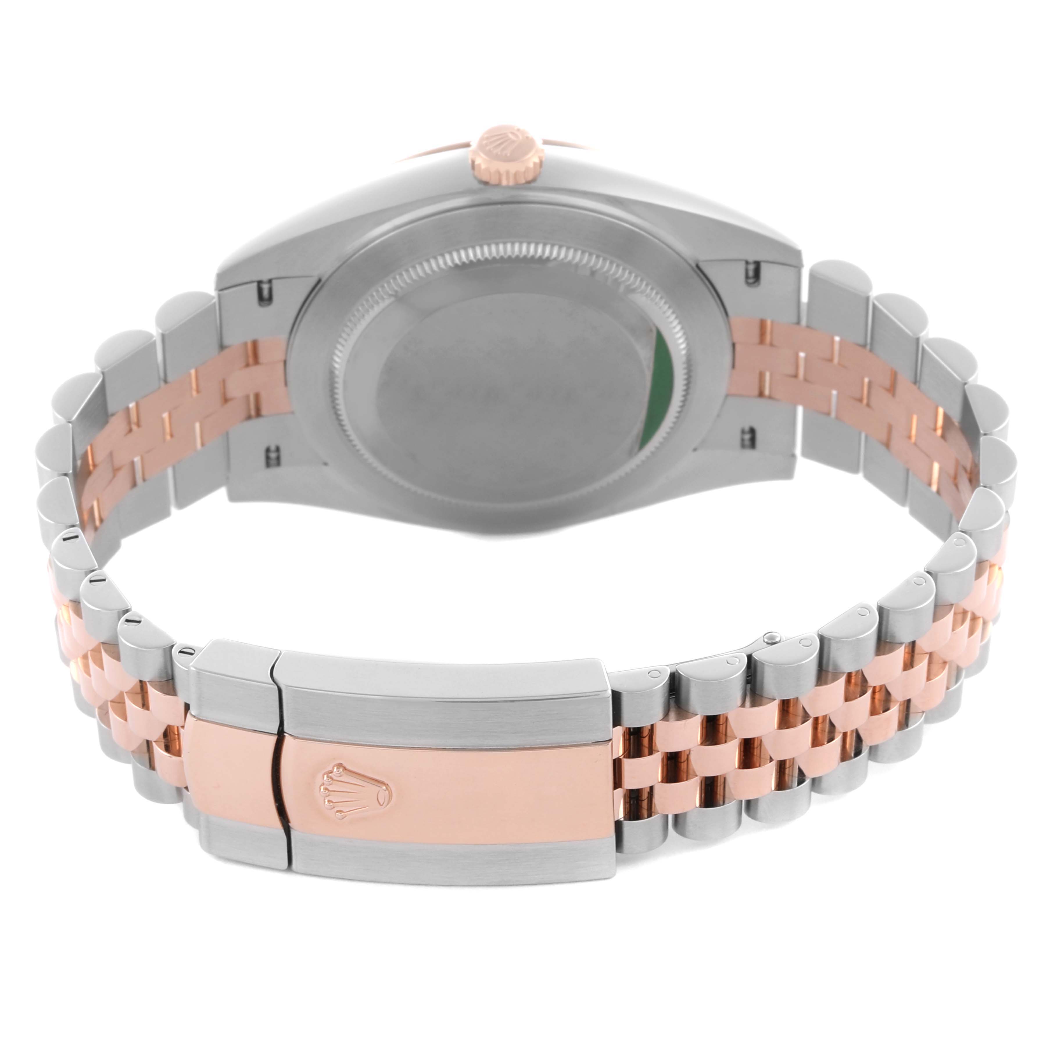 The image shows the back of a Rolex Datejust 41 126331 Men's Steel and Gold (two tone) Pink Dial 126331 Men's Steel and Gold (two tone) Pink Dial, highlighting the bracelet, clasp, and case back.