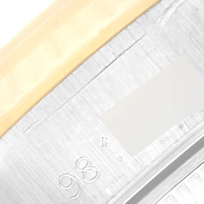 This close-up image shows part of the bracelet and clasp of a Rolex Datejust 69173 Women's Steel and Gold (two tone) Champagne Dial 69173 Women's Steel and Gold (two tone) Champagne Dial watch.