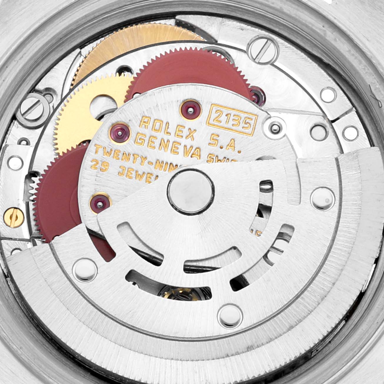 This image shows a close-up view of the internal movement mechanism of a Rolex Datejust 69173 Women's Steel and Gold (two tone) Champagne Dial 69173 Women's Steel and Gold (two tone) Champagne Dial watch.