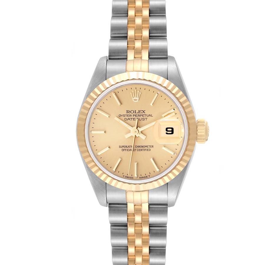 Rolex Datejust Champagne Dial Steel Yellow Gold Ladies Watch 69173 Box Papers SwissWatchExpo