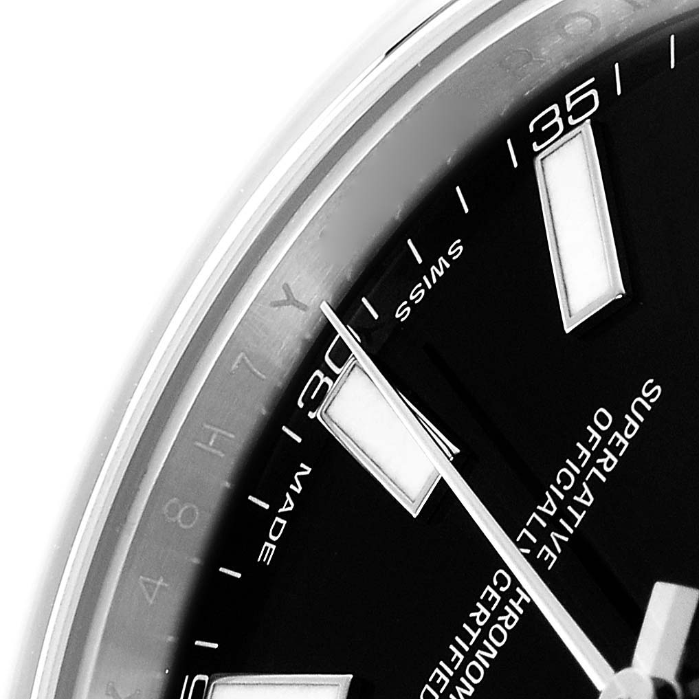 This image shows a close-up of the dial and markers of the Rolex Datejust 41 116300 Men's Stainless Steel Black Dial 116300 Men's Stainless Steel Black Dial, focusing on the hour markers and part of the minute hand.
