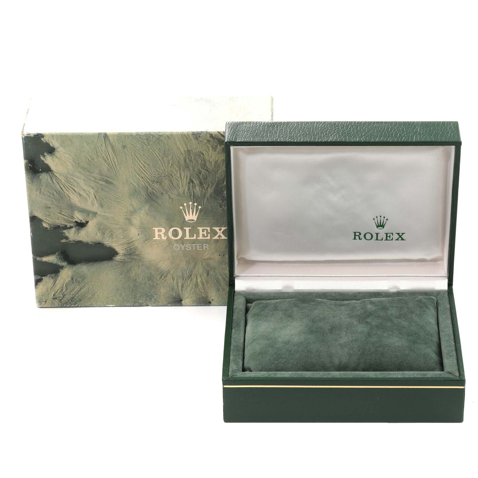 This image shows the packaging for a Rolex Mid-Size 68273G Women's Steel and Gold (two tone) Champagne Dial 68273G Women's Steel and Gold (two tone) Champagne Dial model, including the outer box and an open inner watch case.