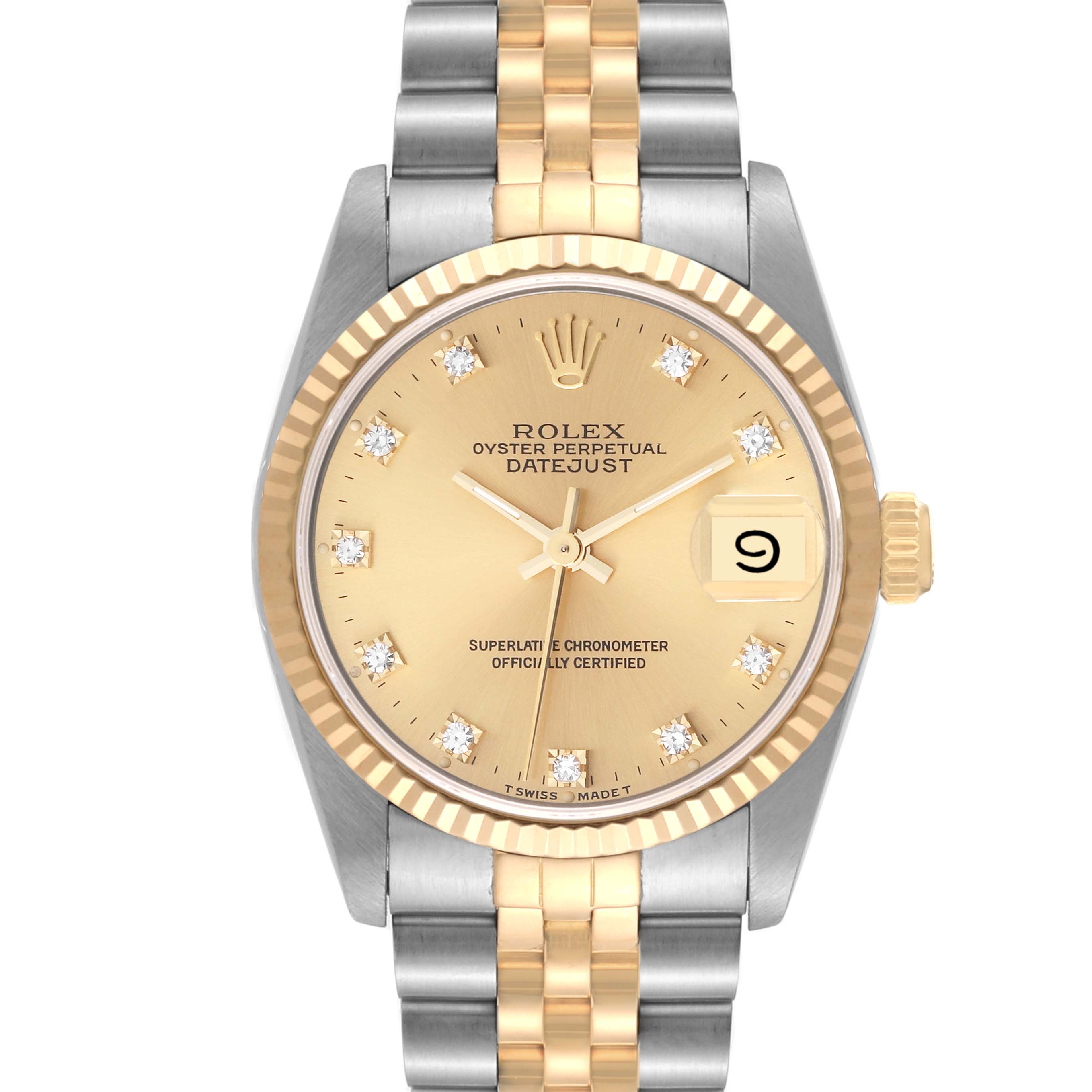 Rolex Datejust Midsize Diamond Dial Steel Yellow Gold Ladies Watch 