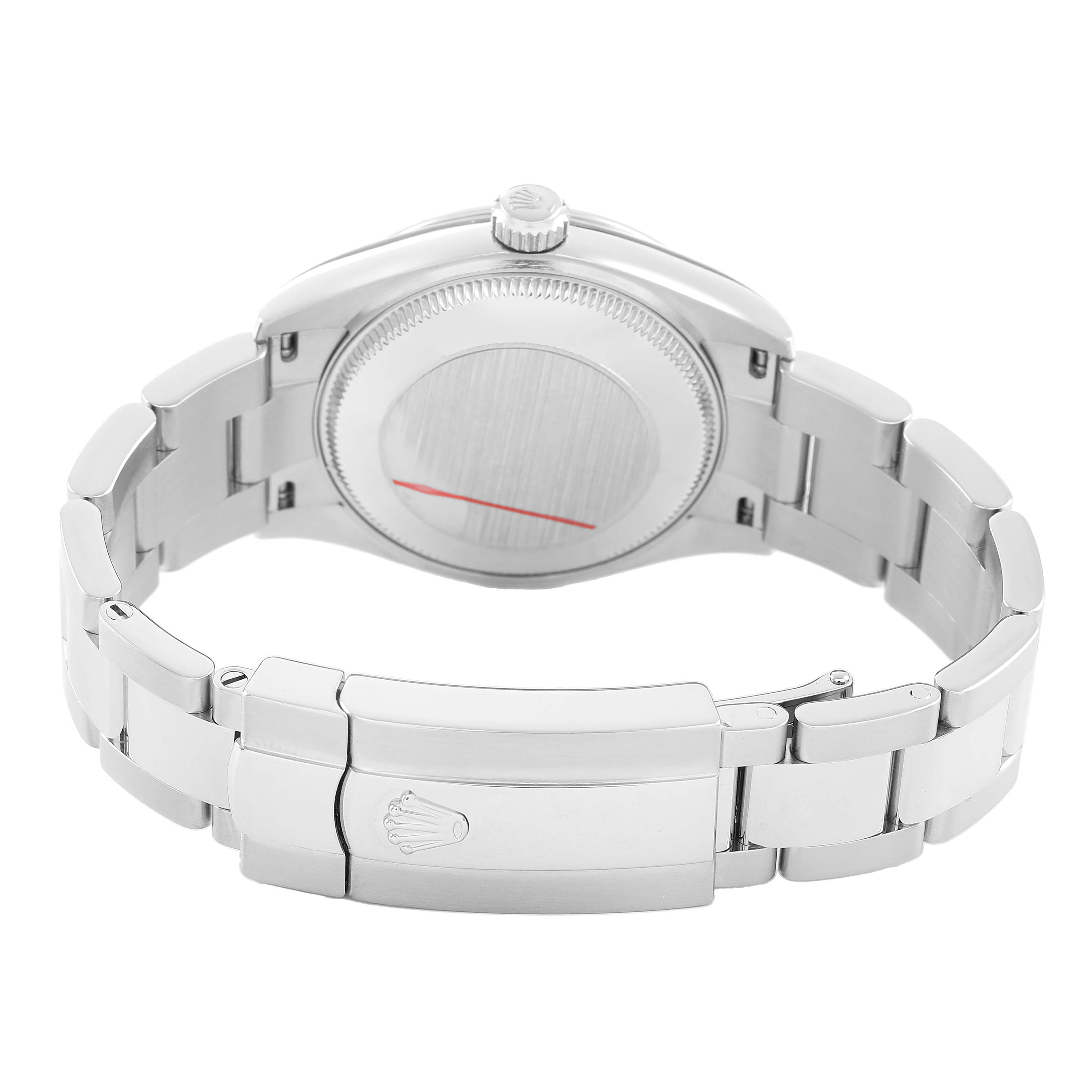 The image shows the back and bracelet of a Rolex Datejust 278240 Women's Stainless Steel Pink Dial watch, highlighting the case back, crown, and clasp.