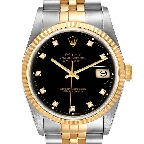 Photo of Rolex Datejust Steel Yellow Gold Black Diamond Mens Watch 16233