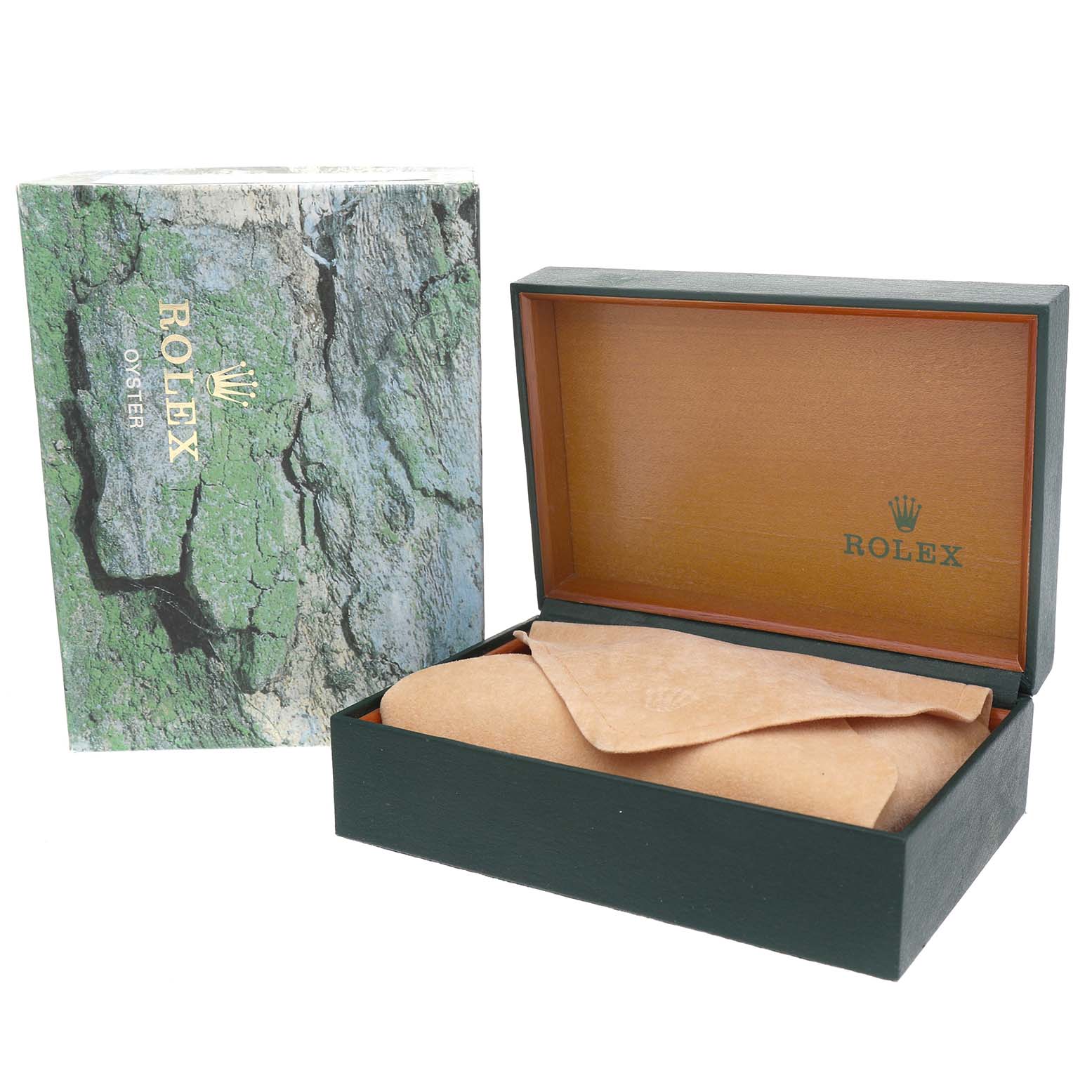 The image shows a Rolex Datejust 16233 Men's Steel and Gold (two tone) Champagne Dial box and cover from an angled view; the watch itself is not visible.